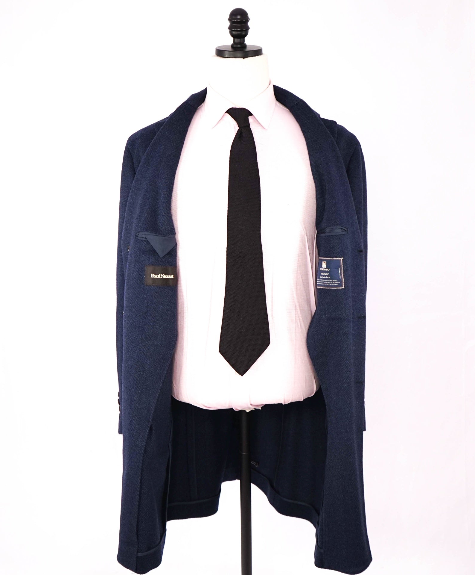 $2,495 PAUL STUART - Blue Herringbone Wool/Cashmere Top Coat - 46R