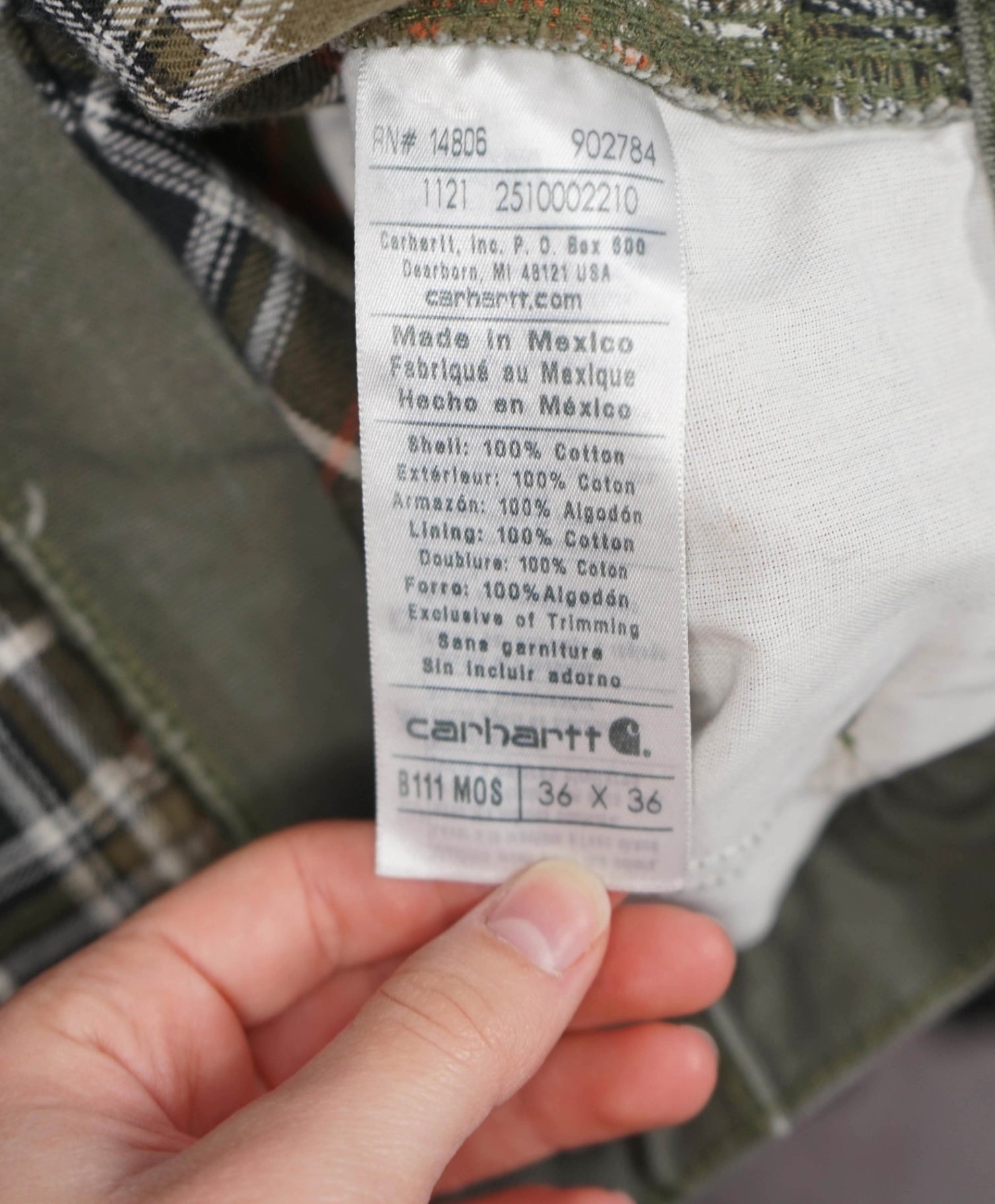 CARHARTT - Solid Green Cotton Flannel Lined Work Pants - 34W