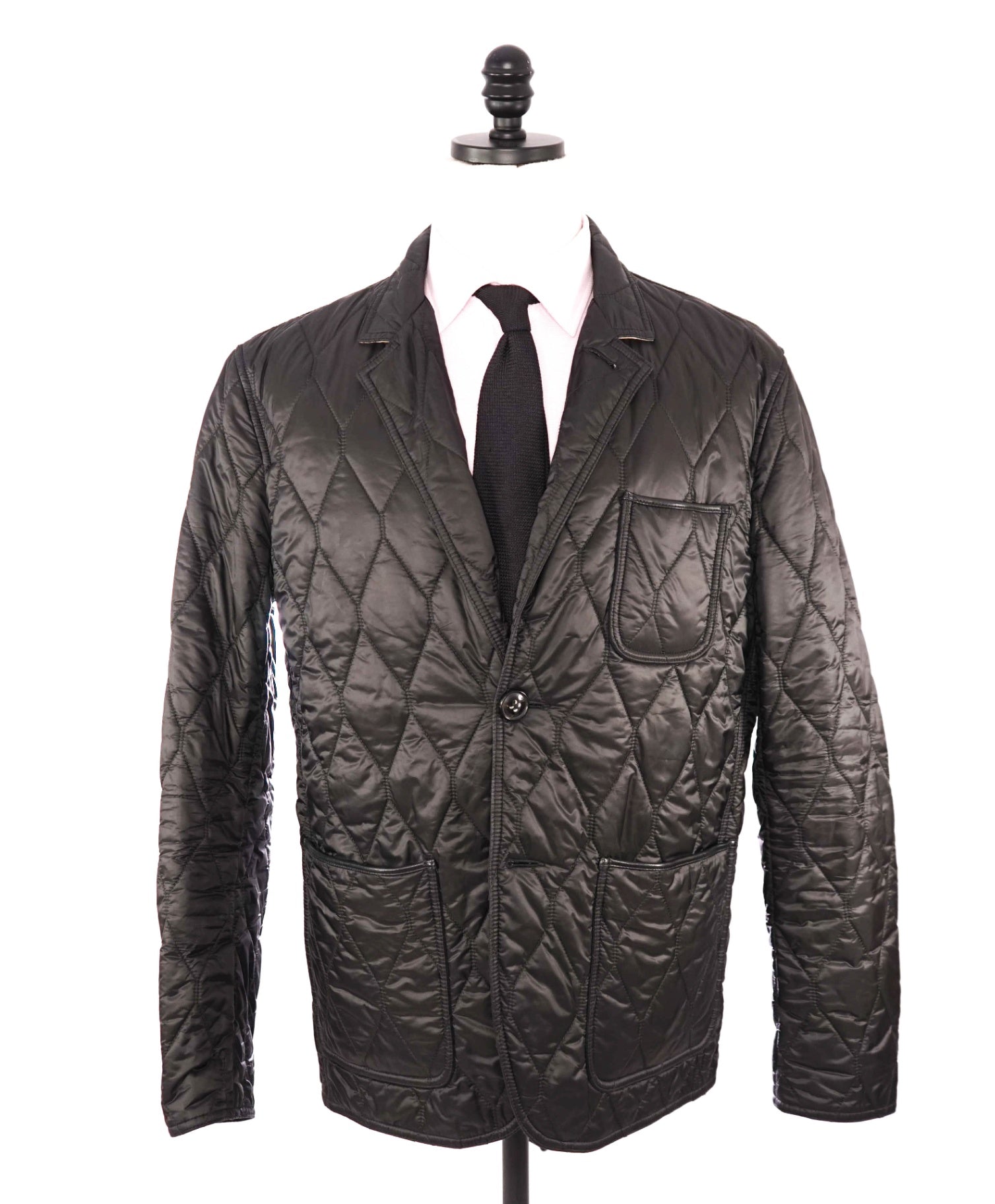 $1,695 BURBERRY BRIT - Black Quilted Jacket Leather Patches - XL