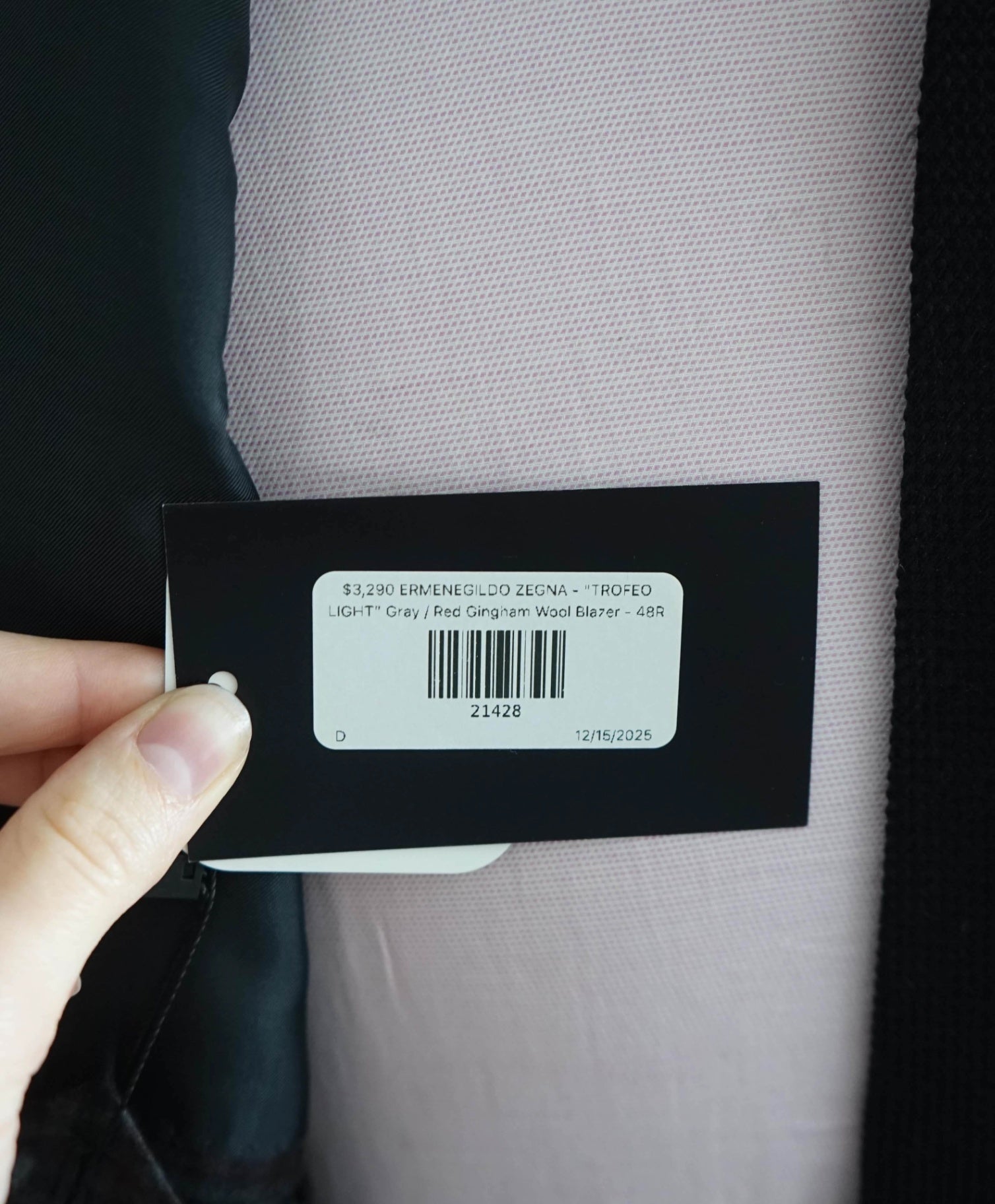 $3,290 ZEGNA - "TROFEO LIGHT" Gray / Red Check Wool Blazer - 48R