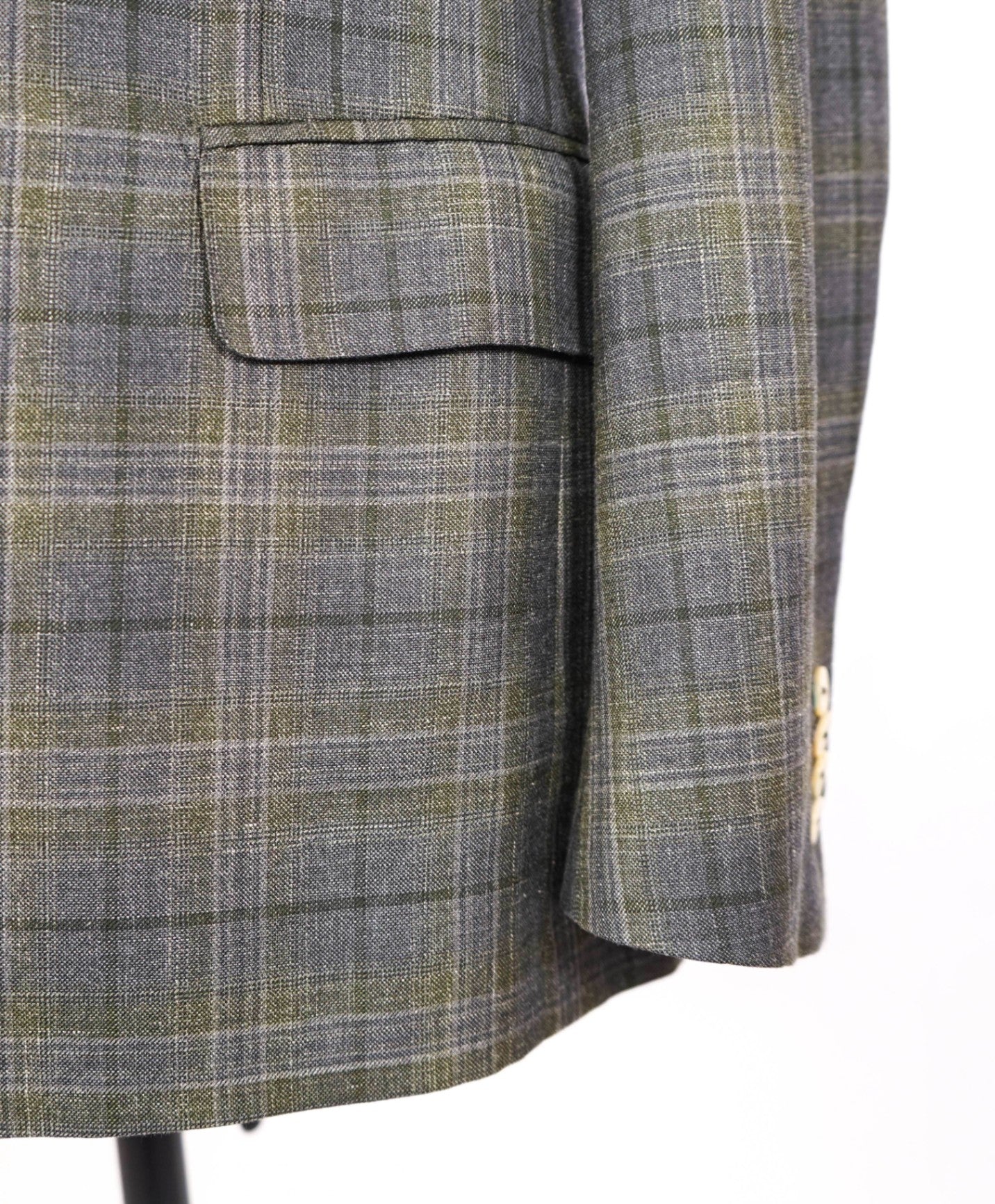 $5,225 ISAIA - Green Cashmere/Silk/Linen Double Breasted Blazer -38R