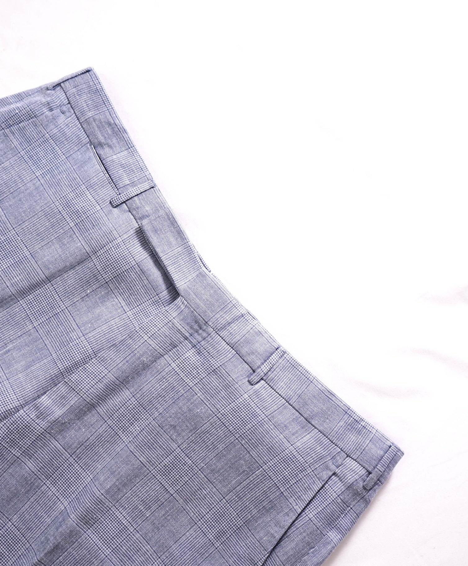 $895 ZEGNA - "CROSSOVER" Light Blue Plaid Wool/Linen/Silk Pants - 38W