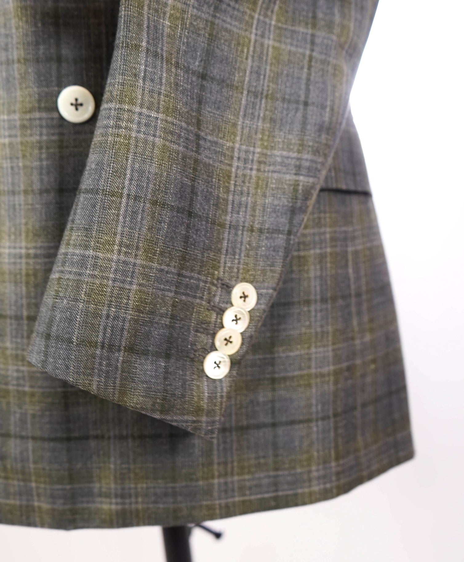 $5,225 ISAIA - Green Cashmere/Silk/Linen Double Breasted Blazer -38R