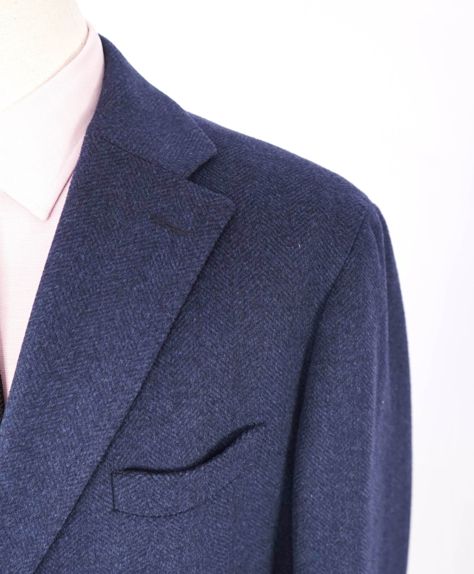 $2,495 PAUL STUART - Blue Herringbone Wool/Cashmere Top Coat - 46R