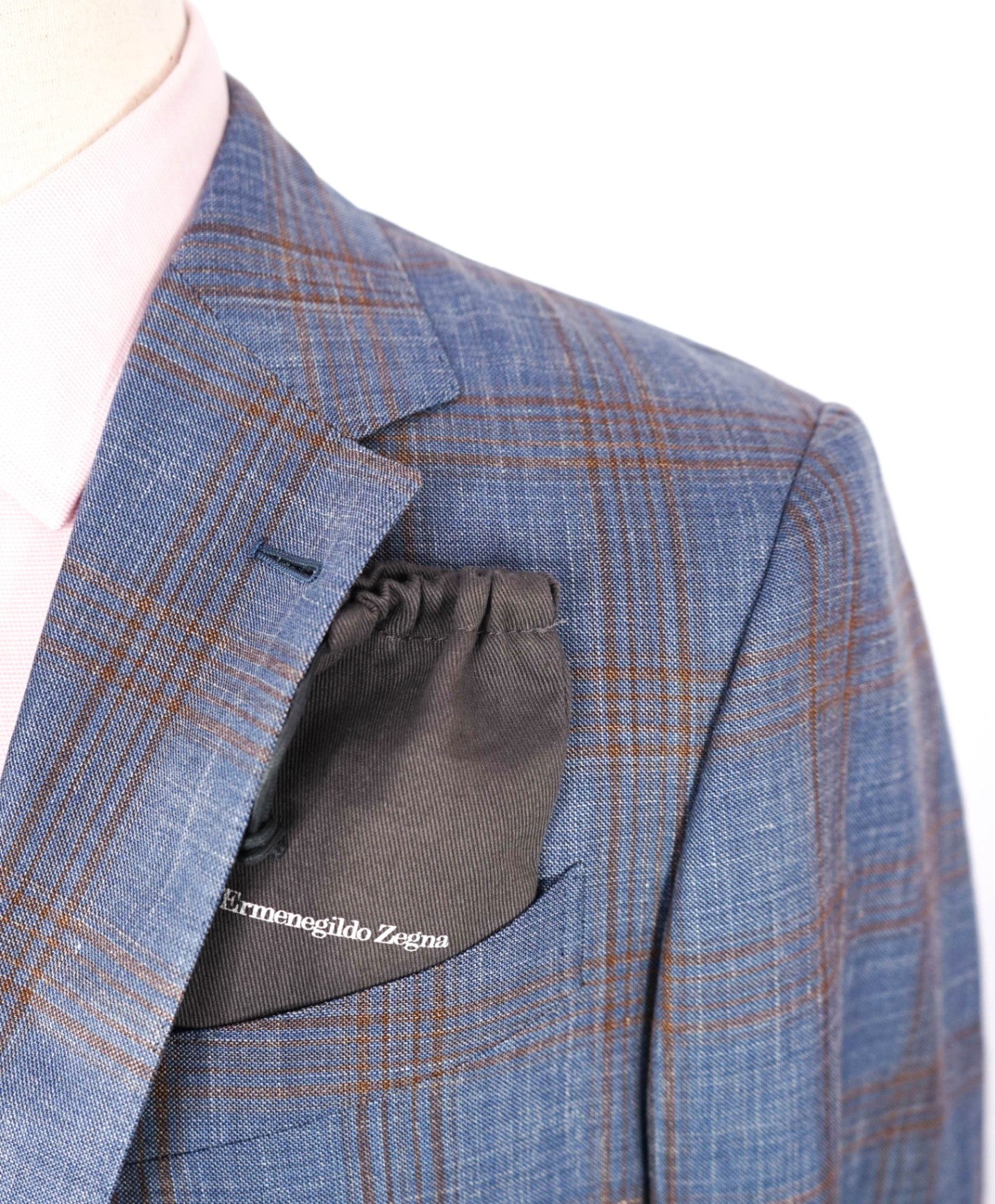 $3,295 ZEGNA - Blue Plaid Wool/Silk/Linen Blazer - 40R