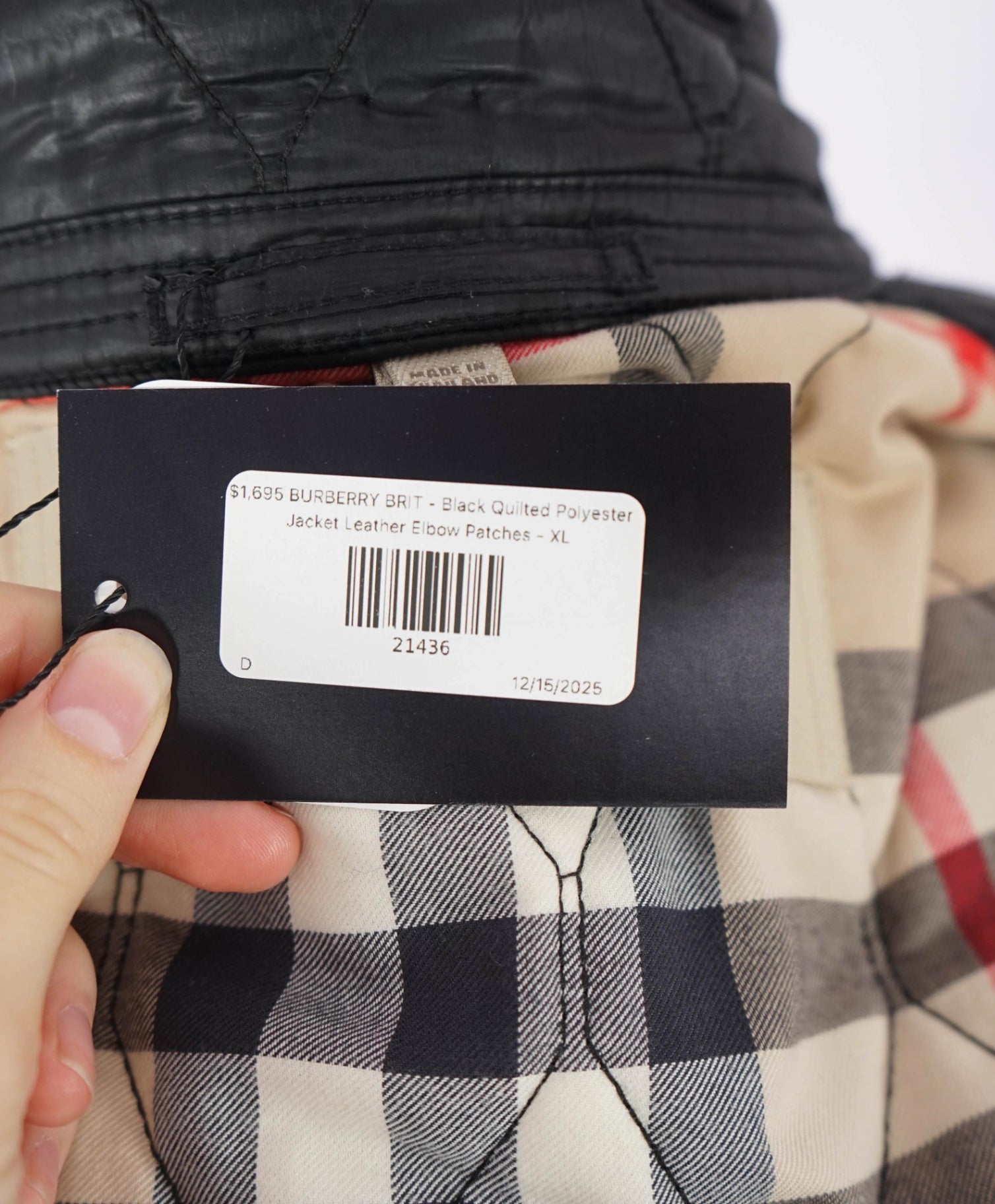 $1,695 BURBERRY BRIT - Black Quilted Jacket Leather Patches - XL