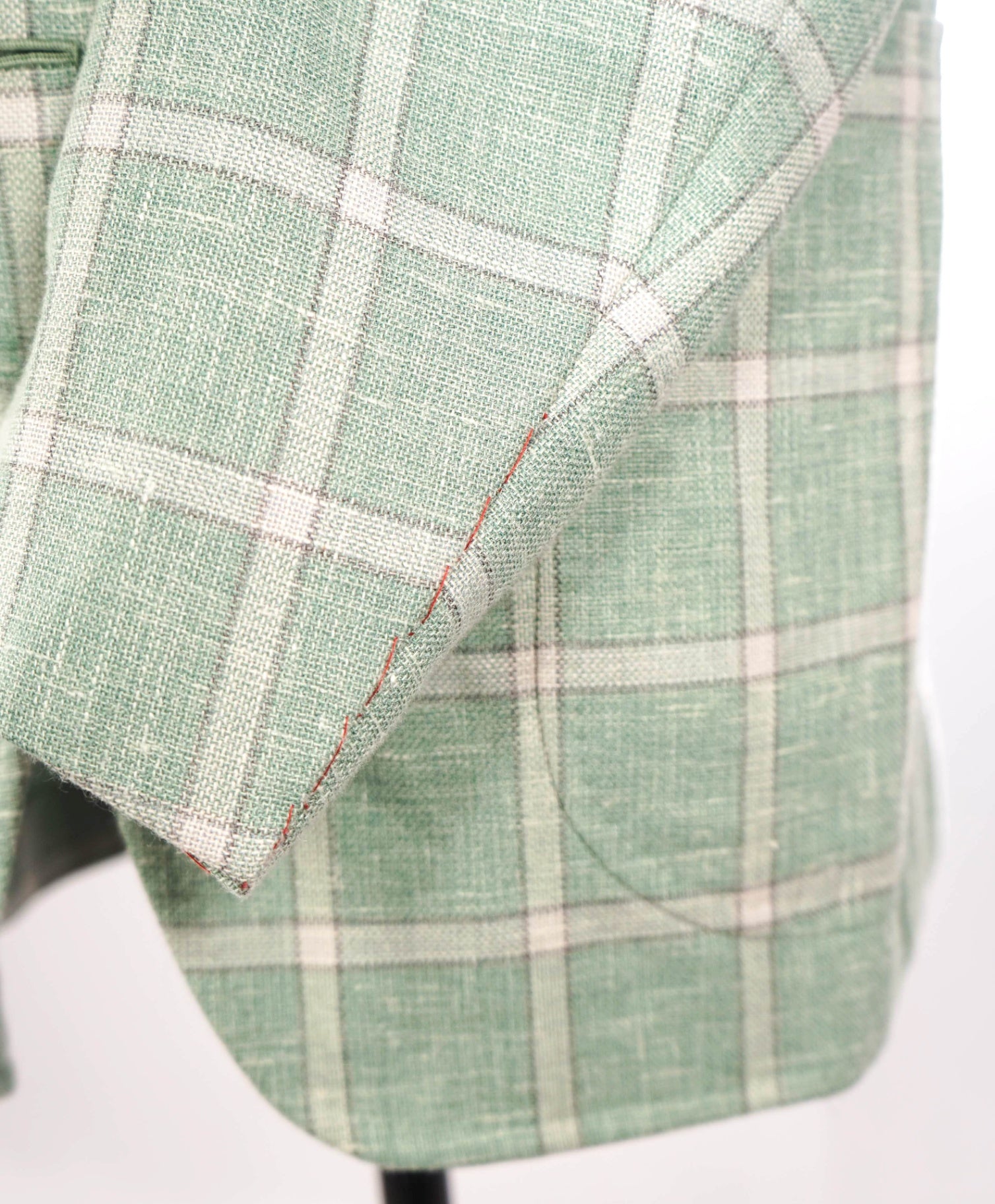 $4,295 ISAIA - Green Windowpane Check Wool/Silk/Linen Blazer - 46R