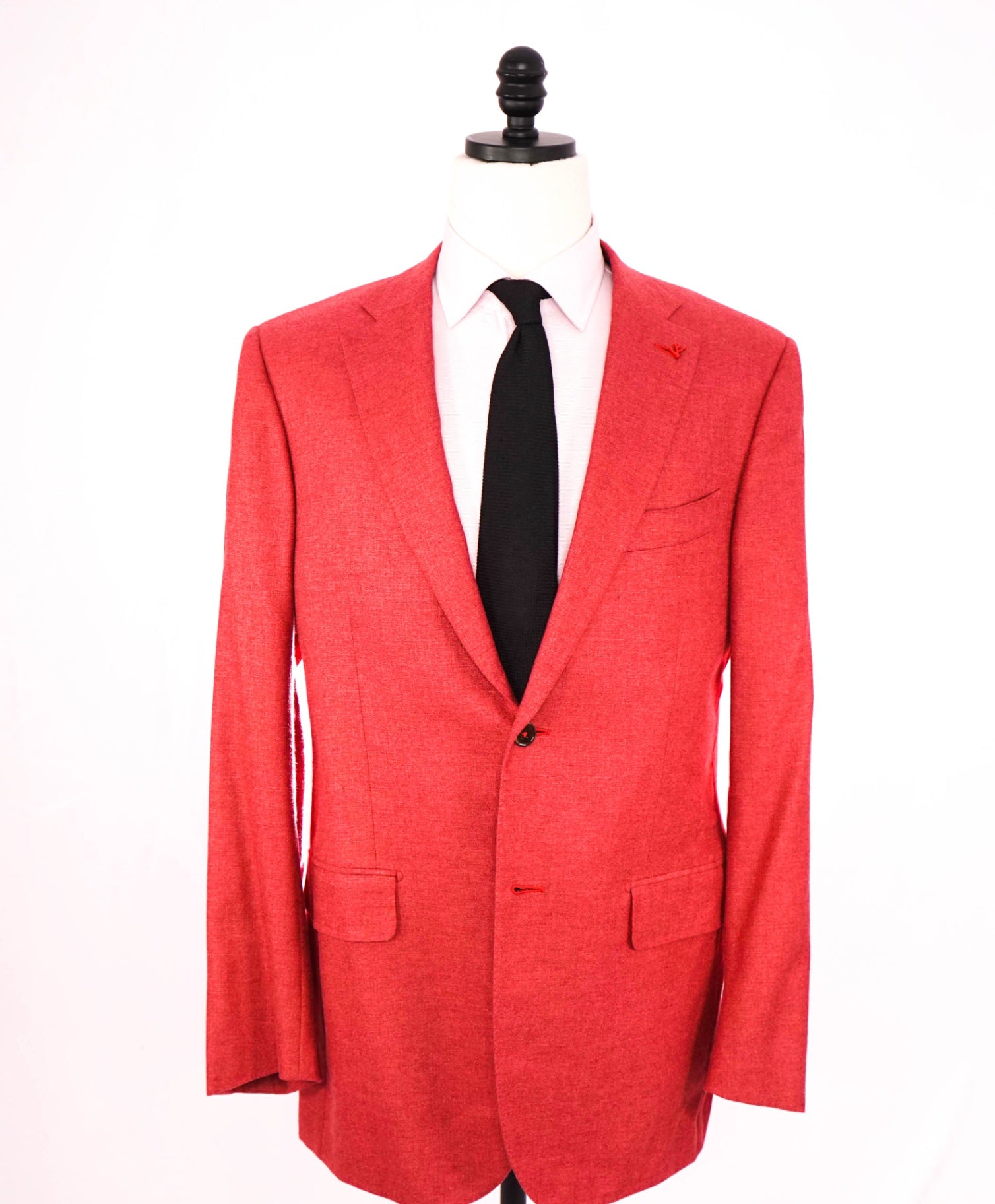 $4,695 ISAIA - Solid Coral Red Silk/ 48% Cashmere Blazer - 44L