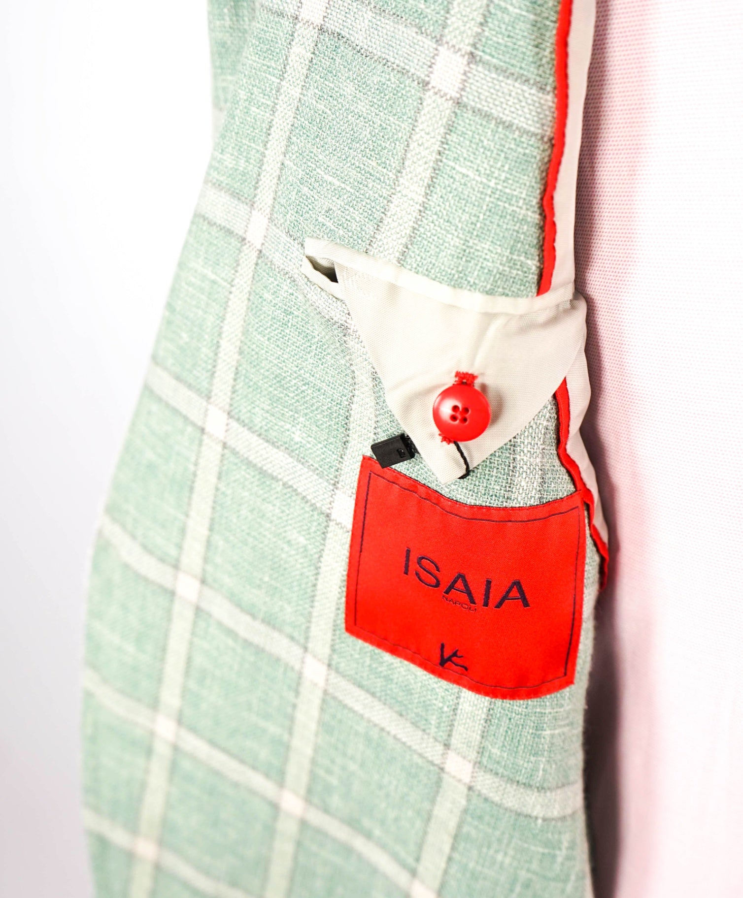 $4,295 ISAIA - Green Windowpane Check Wool/Silk/Linen Blazer - 46R