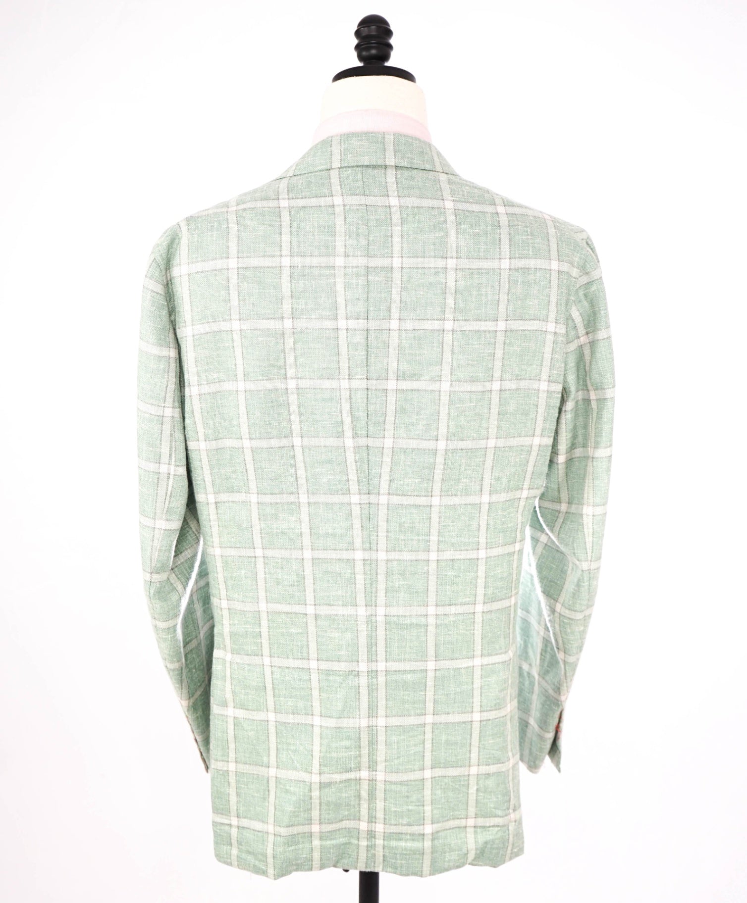 $4,295 ISAIA - Green Windowpane Check Wool/Silk/Linen Blazer - 46R