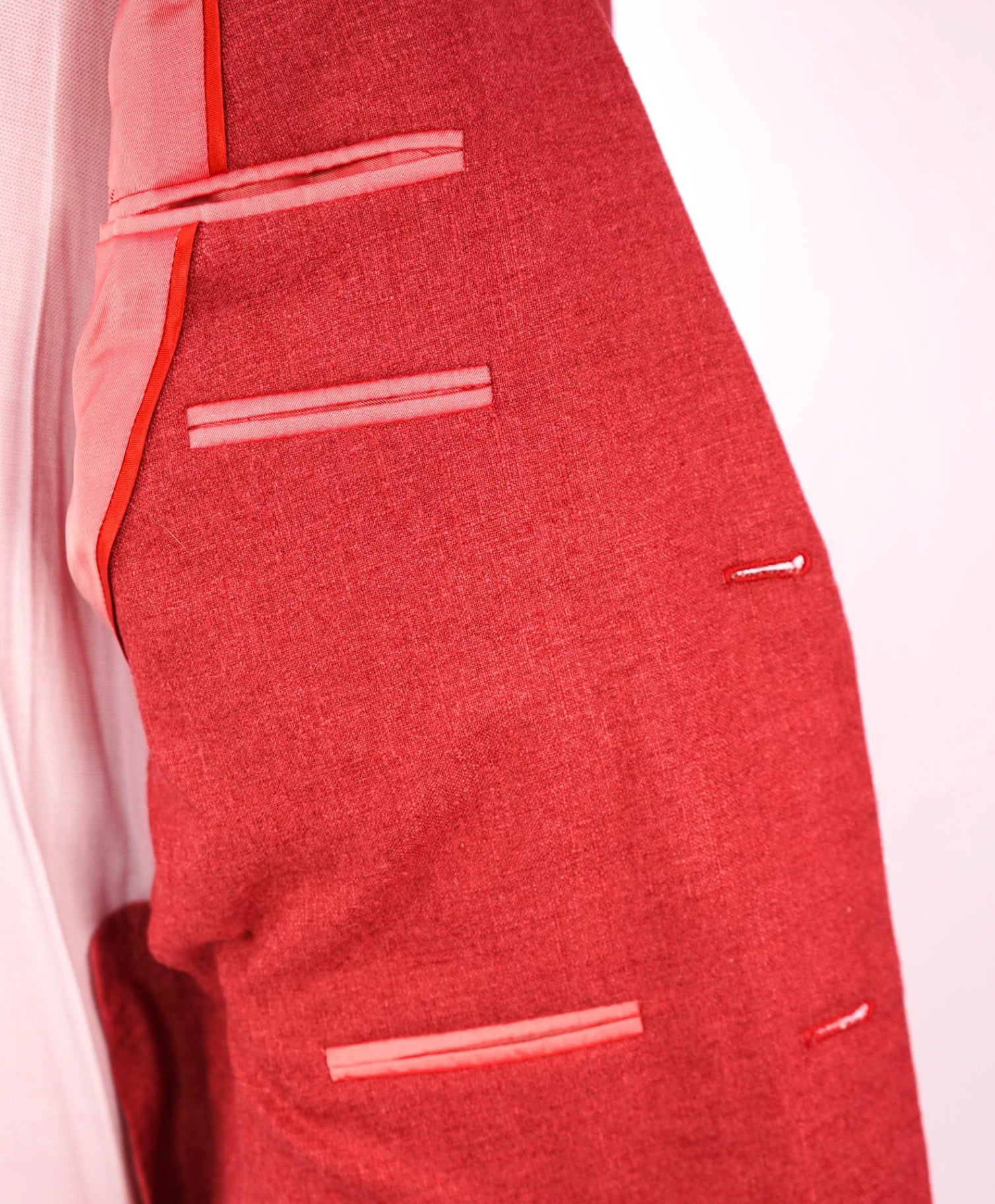 $4,695 ISAIA - Solid Coral Red Silk/ 48% Cashmere Blazer - 44L