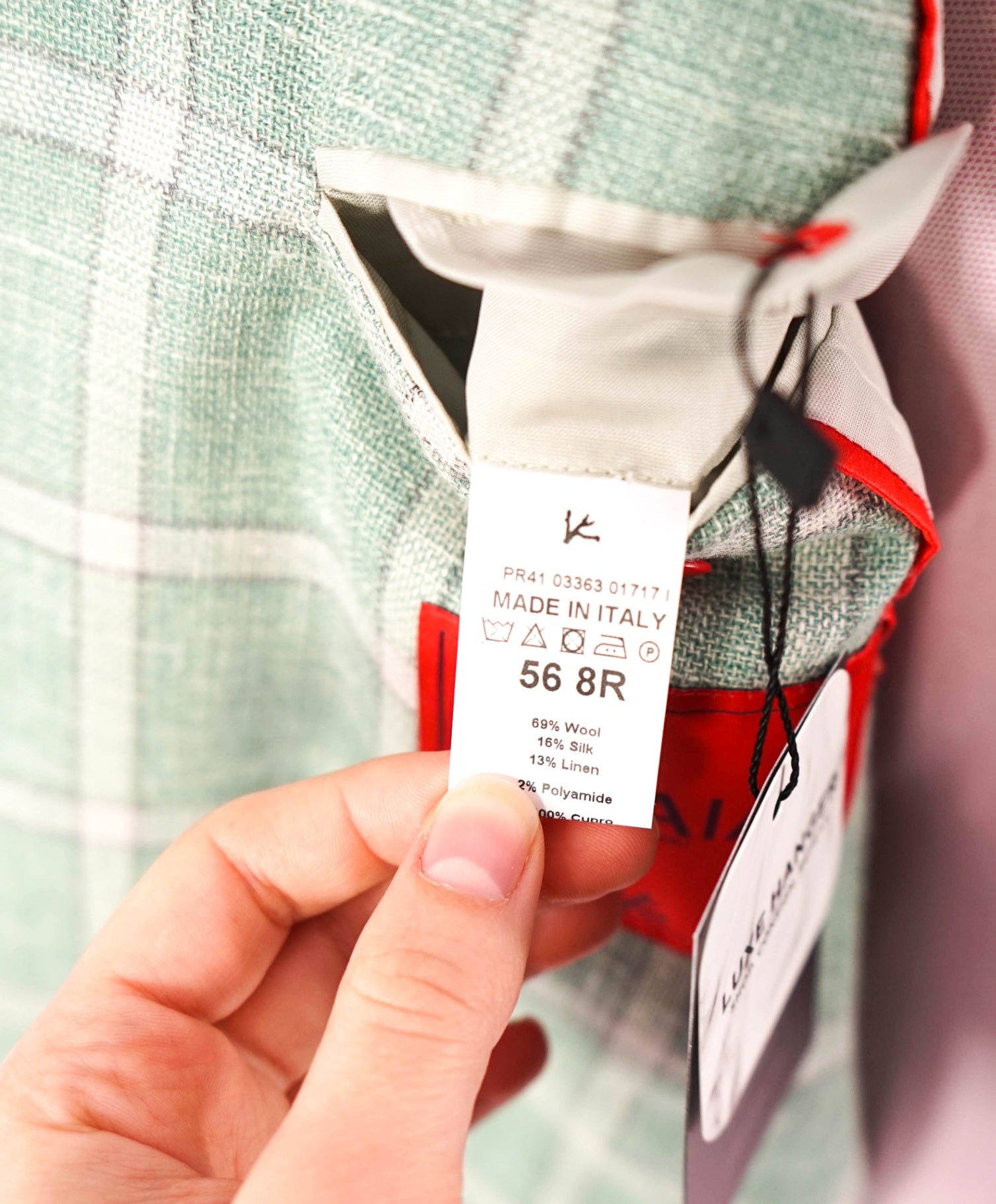 $4,295 ISAIA - Green Windowpane Check Wool/Silk/Linen Blazer - 46R