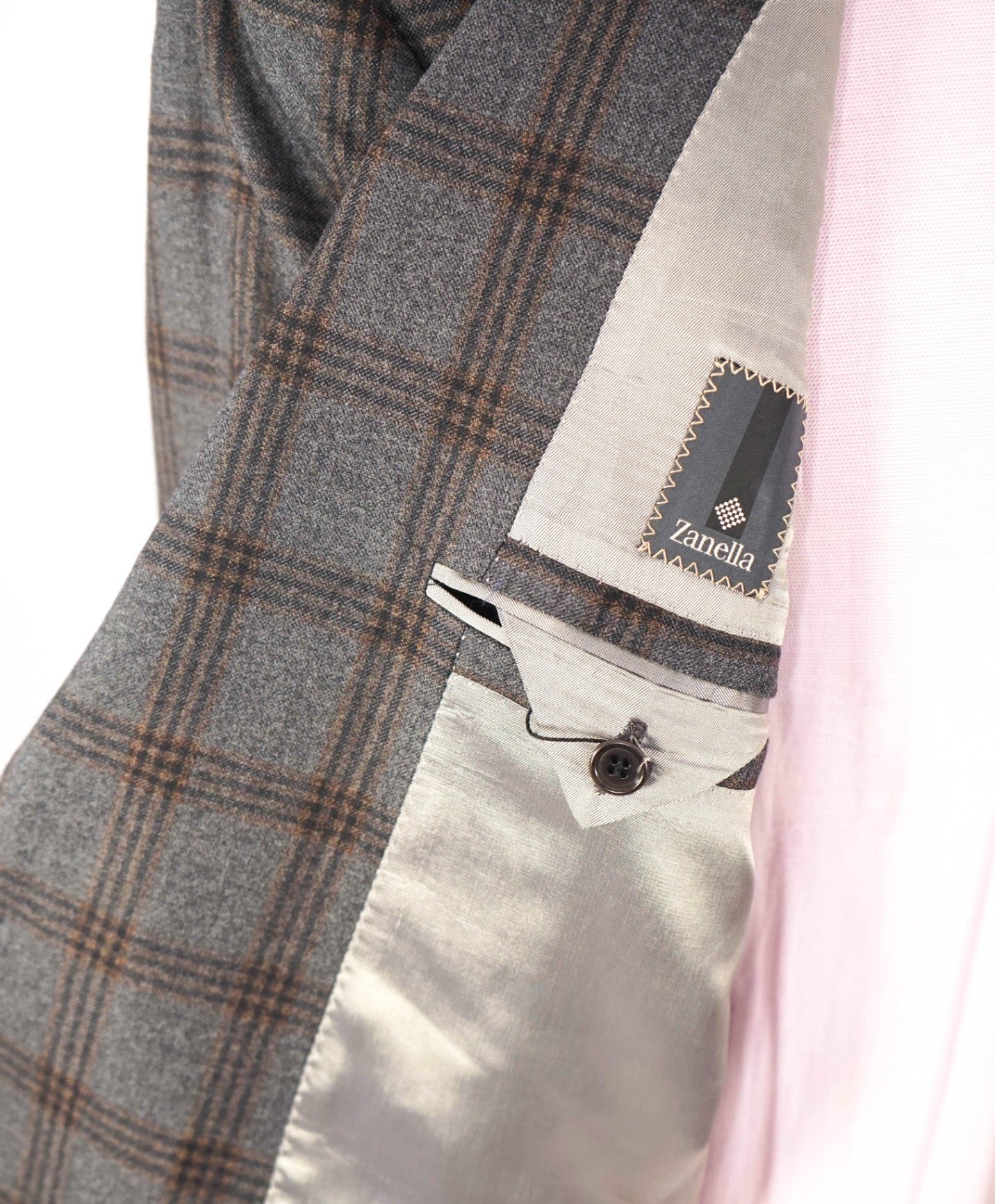 $798 ZANELLA - Gray/Brown Plaid Wool Sport Coat - 46R