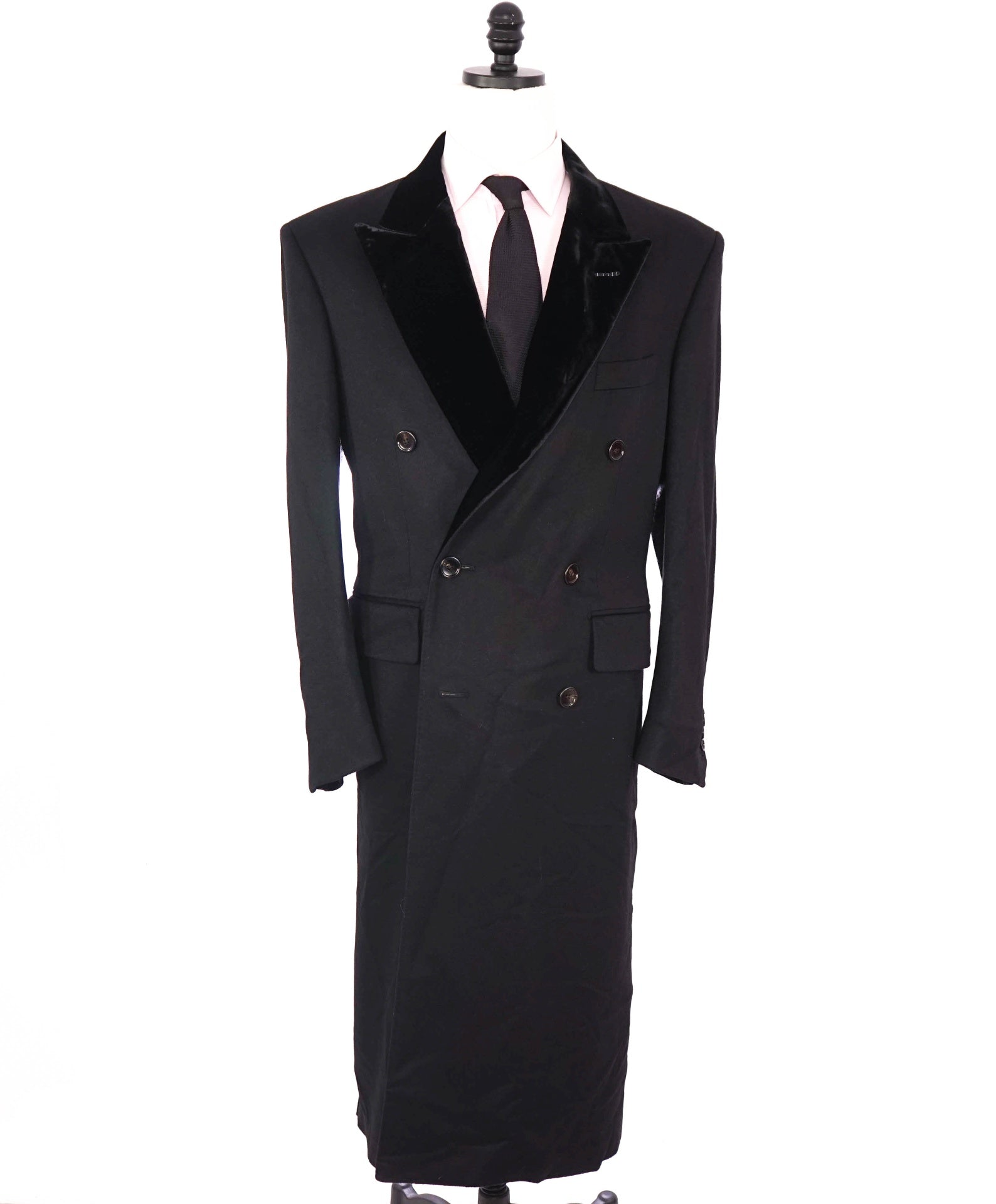 $10,950 TOM FORD - Black Double Breasted Velvet 100% Cashmere Top Coat - 36R