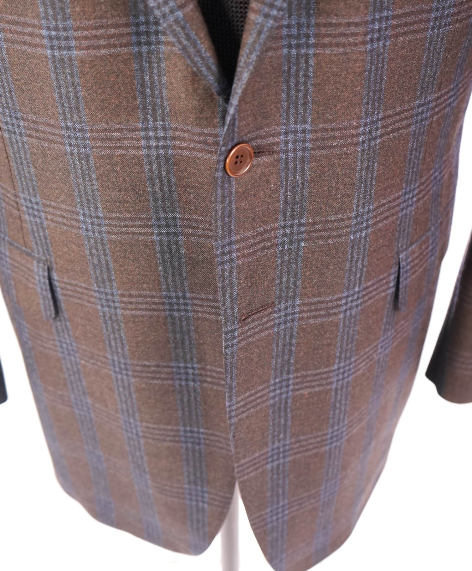 $798 ZANELLA - Brown/Blue Plaid Wool Sport Coat - 46R