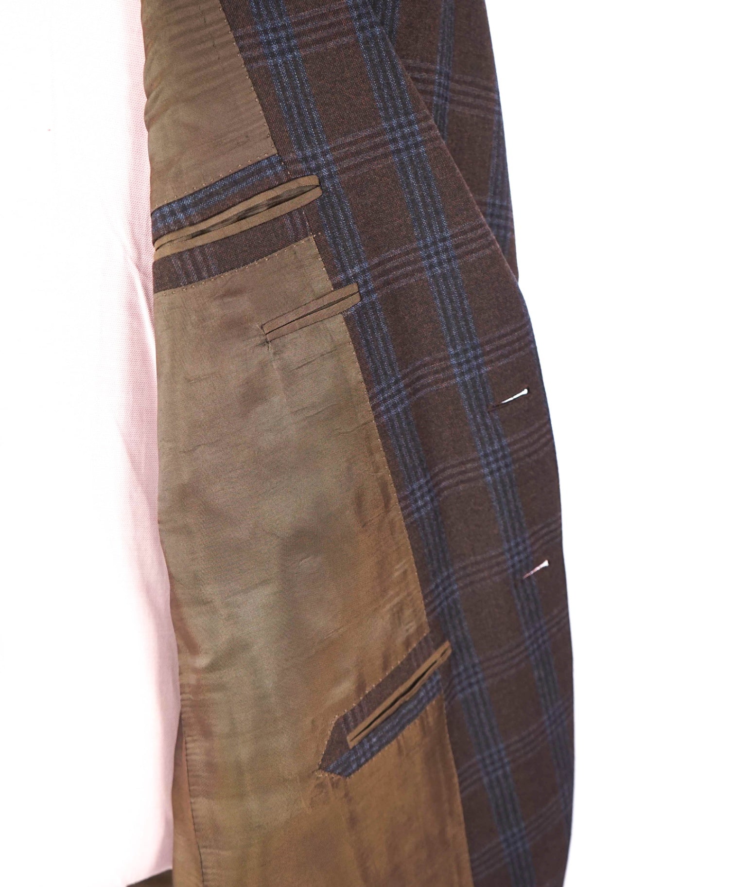 $798 ZANELLA - Brown/Blue Plaid Wool Sport Coat - 46R