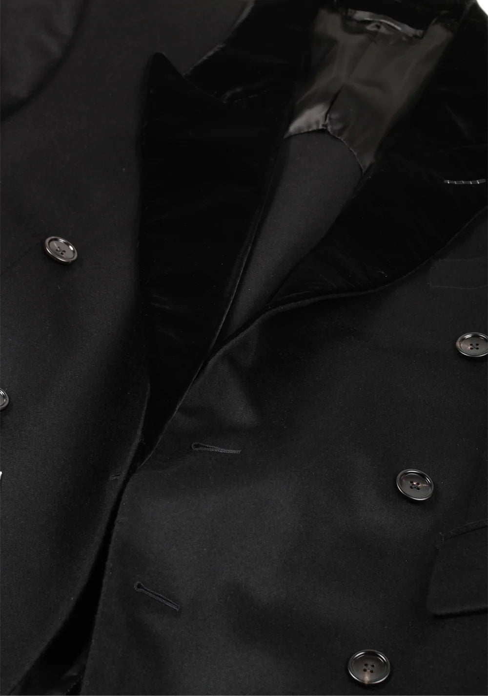 $10,950 TOM FORD - Black Double Breasted Velvet 100% Cashmere Top Coat - 36R