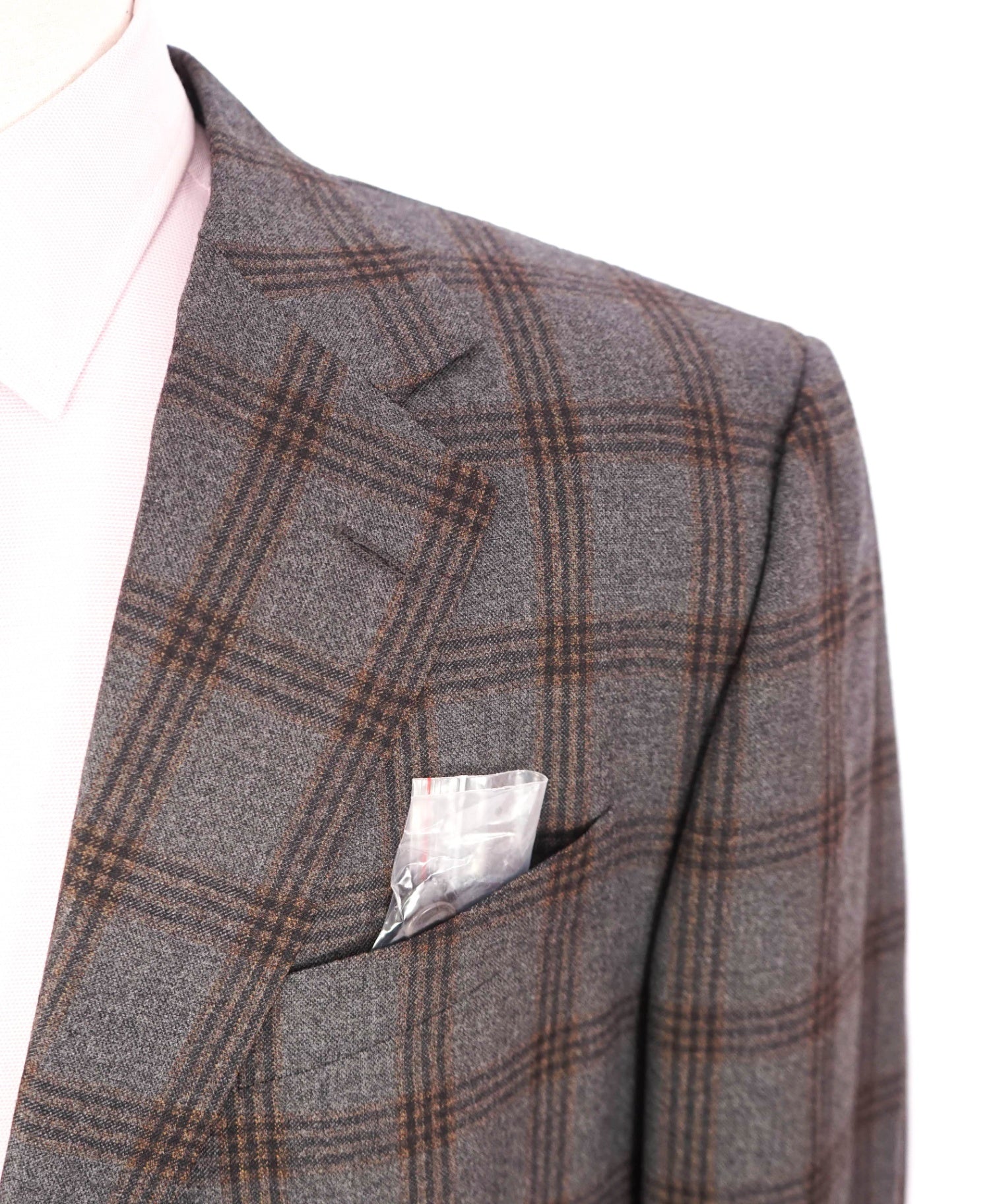 $798 ZANELLA - Gray/Brown Plaid Wool Sport Coat - 46R