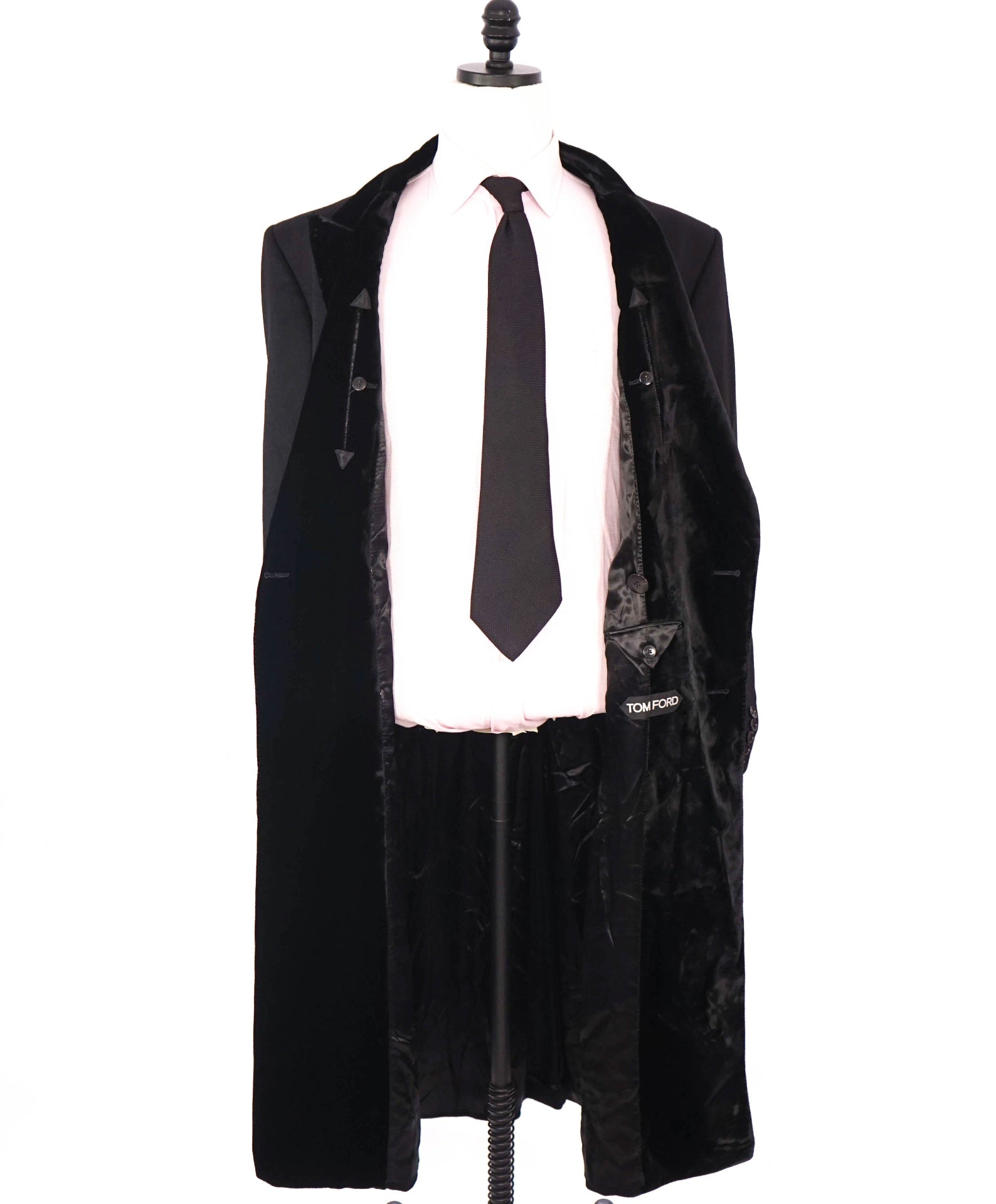 $10,950 TOM FORD - Black Double Breasted Velvet 100% Cashmere Top Coat - 38R
