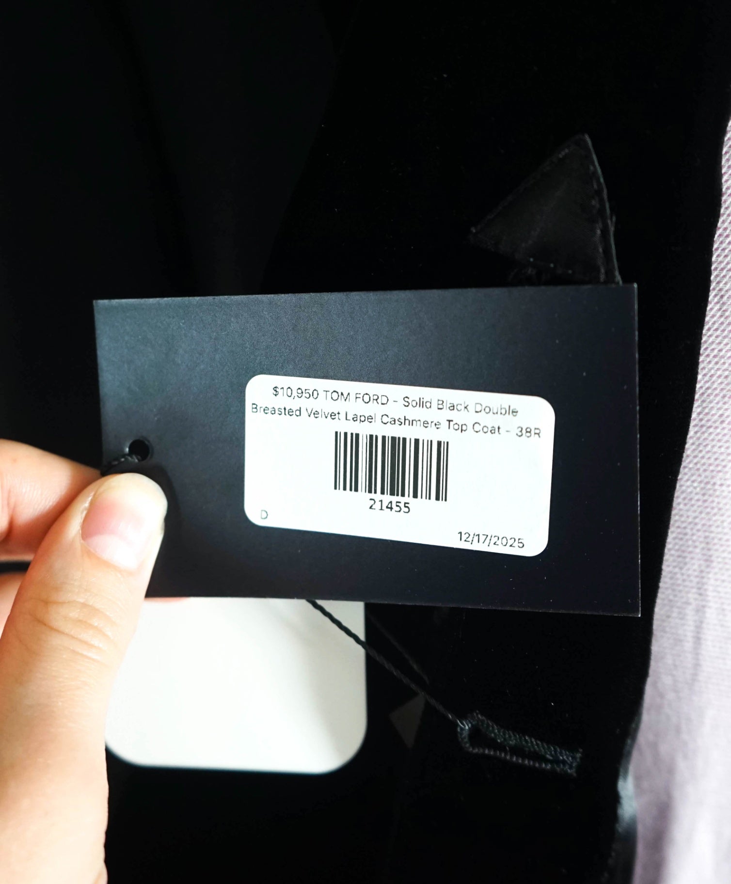 $10,950 TOM FORD - Black Double Breasted Velvet 100% Cashmere Top Coat - 38R