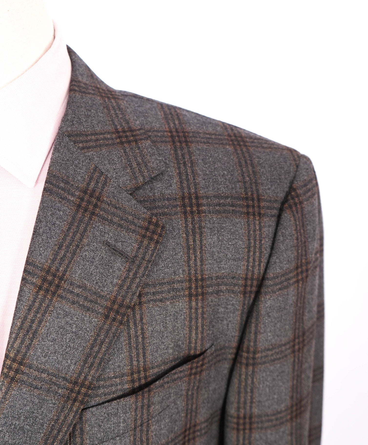 $798 ZANELLA - Gray/Brown Plaid Wool Sport Coat - 46R