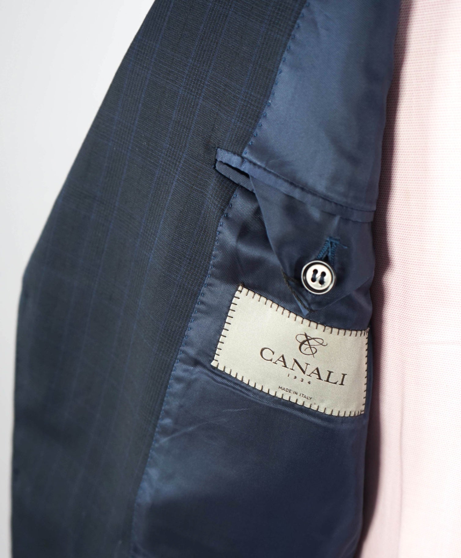 $1,895 CANALI -  Navy Blue Plaid Wool Blazer - 46R