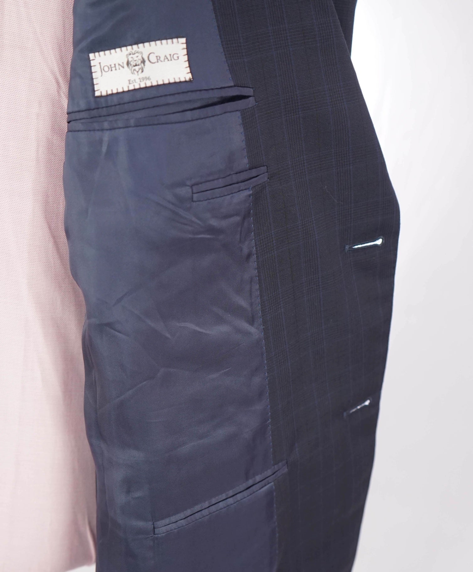 $1,895 CANALI -  Navy Blue Plaid Wool Blazer - 46R