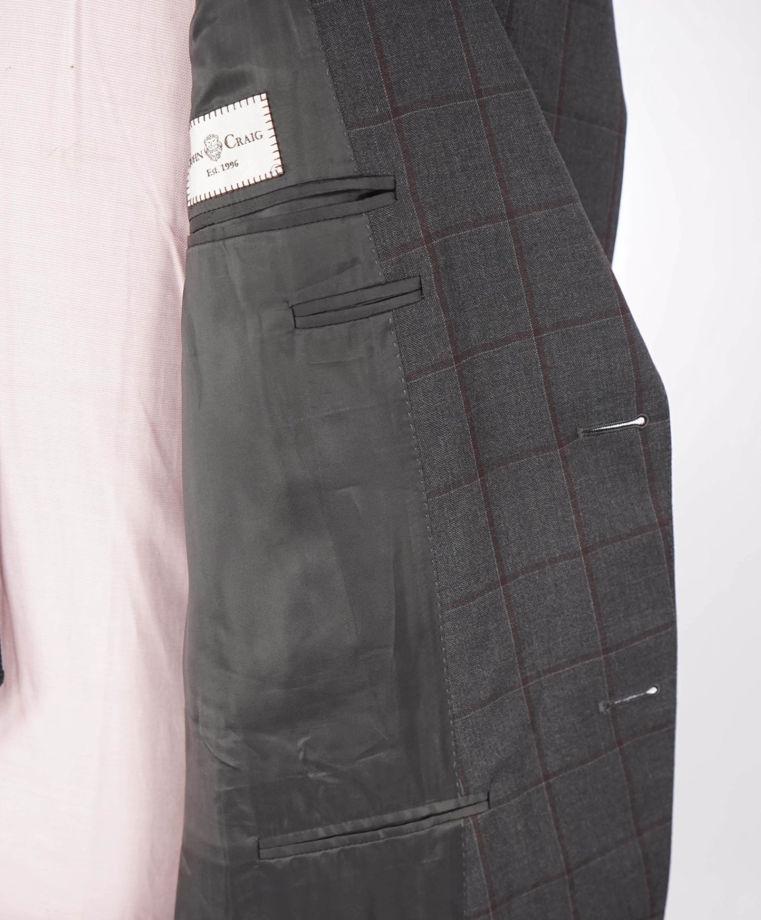 $1,895 CANALI - Gray Windowpane Wool Blazer - 46R