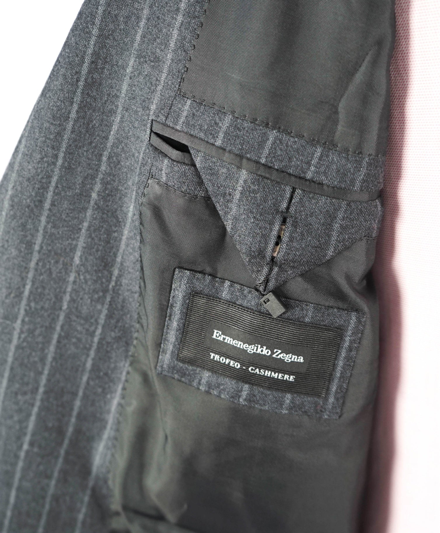 $6,990 ZEGNA - Gray Chalk Stripe TROFEO Cashmere/Wool Suit - 44R