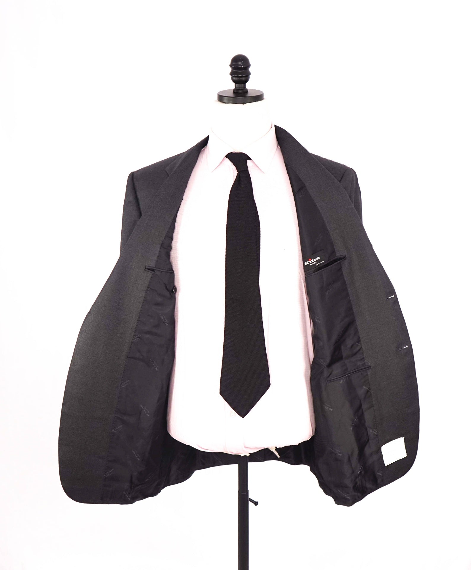 $10,000 KITON - Solid Gray 2/3-Btn Roll Lapel Flat Front Wool Suit - 41R