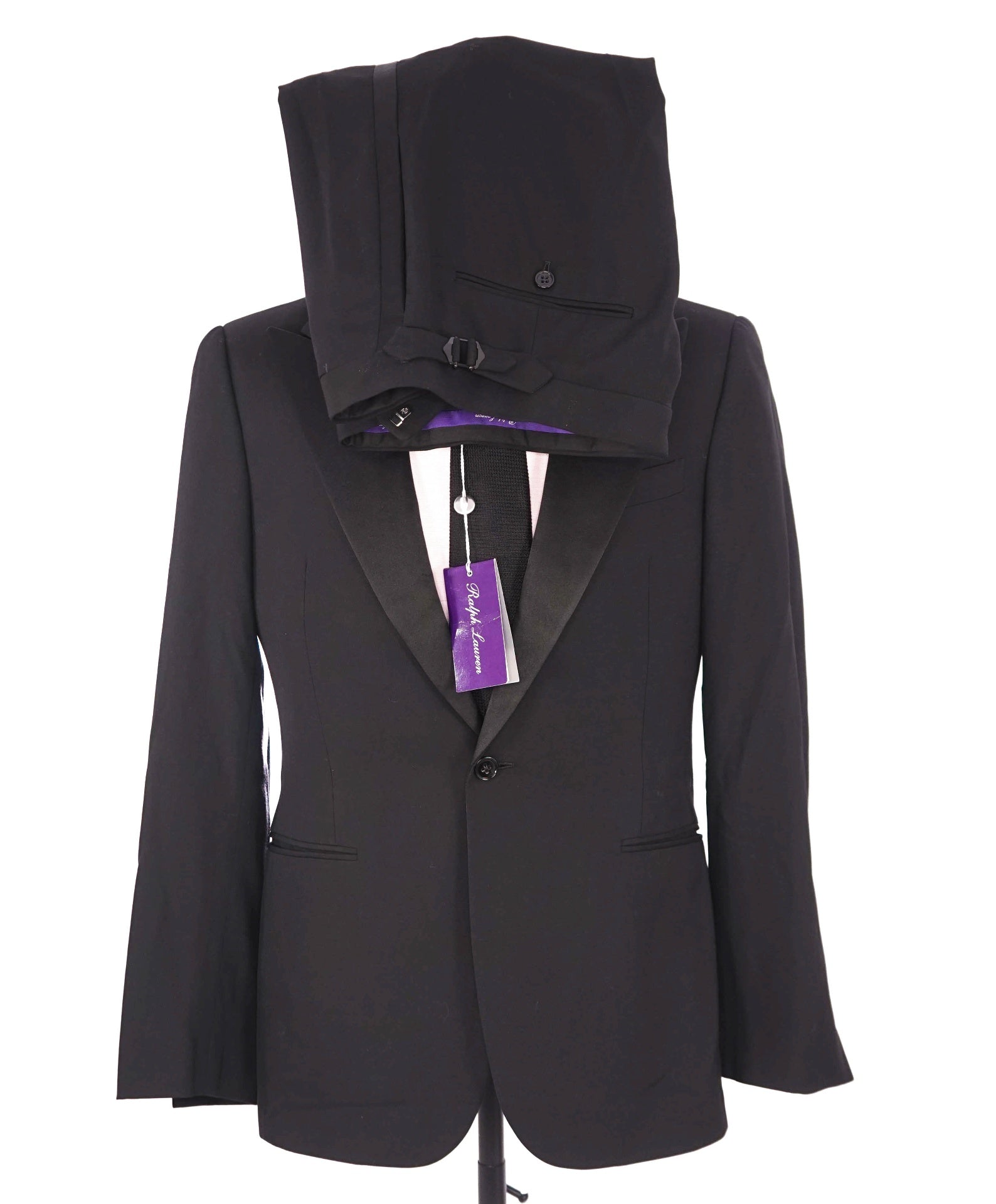 $4,290 RALPH LAUREN PURPLE LABEL - Black Wool Peak Lapel Tuxedo - 38R