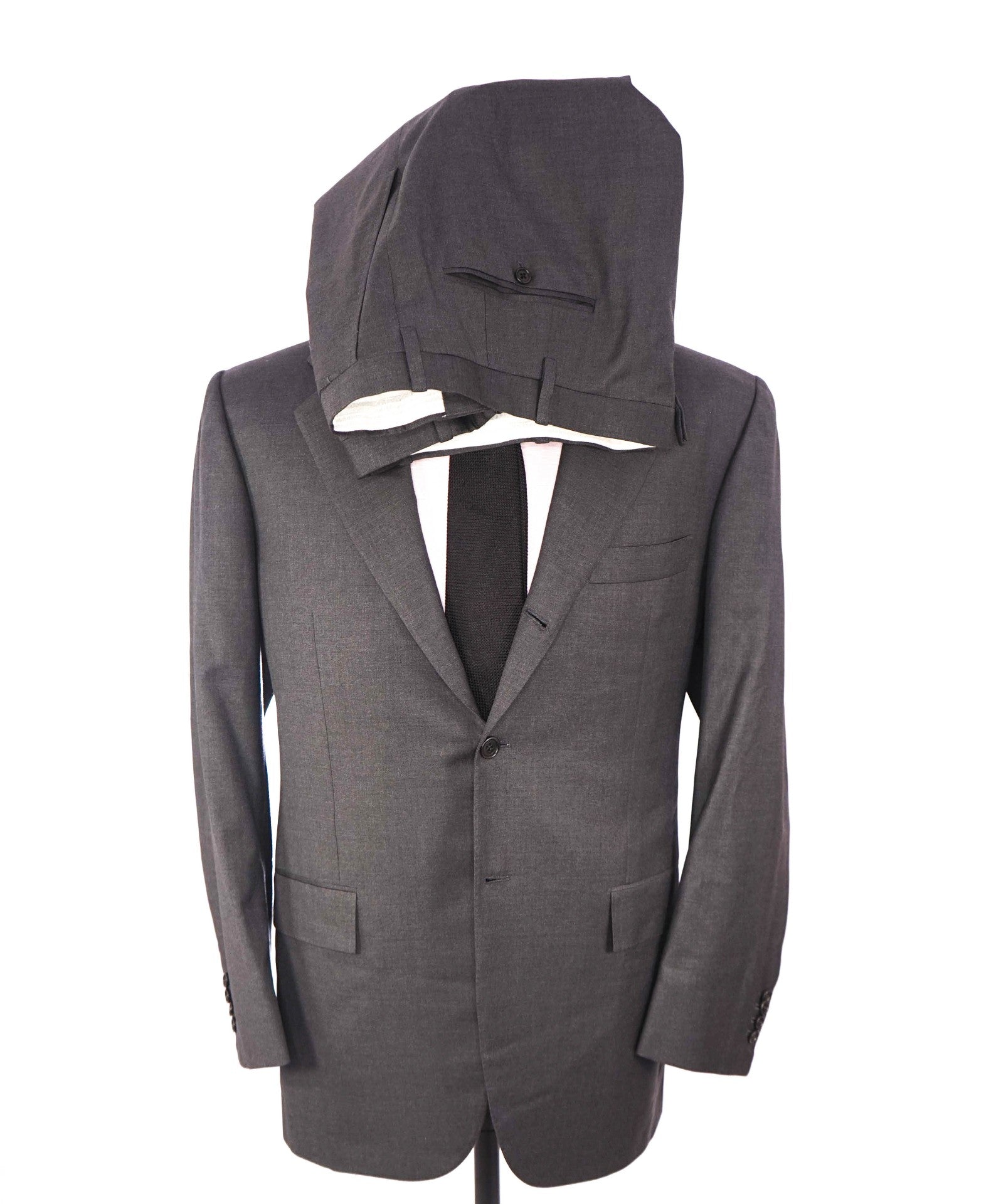 $10,000 KITON - Solid Gray 2/3-Btn Roll Lapel Flat Front Wool Suit - 41R