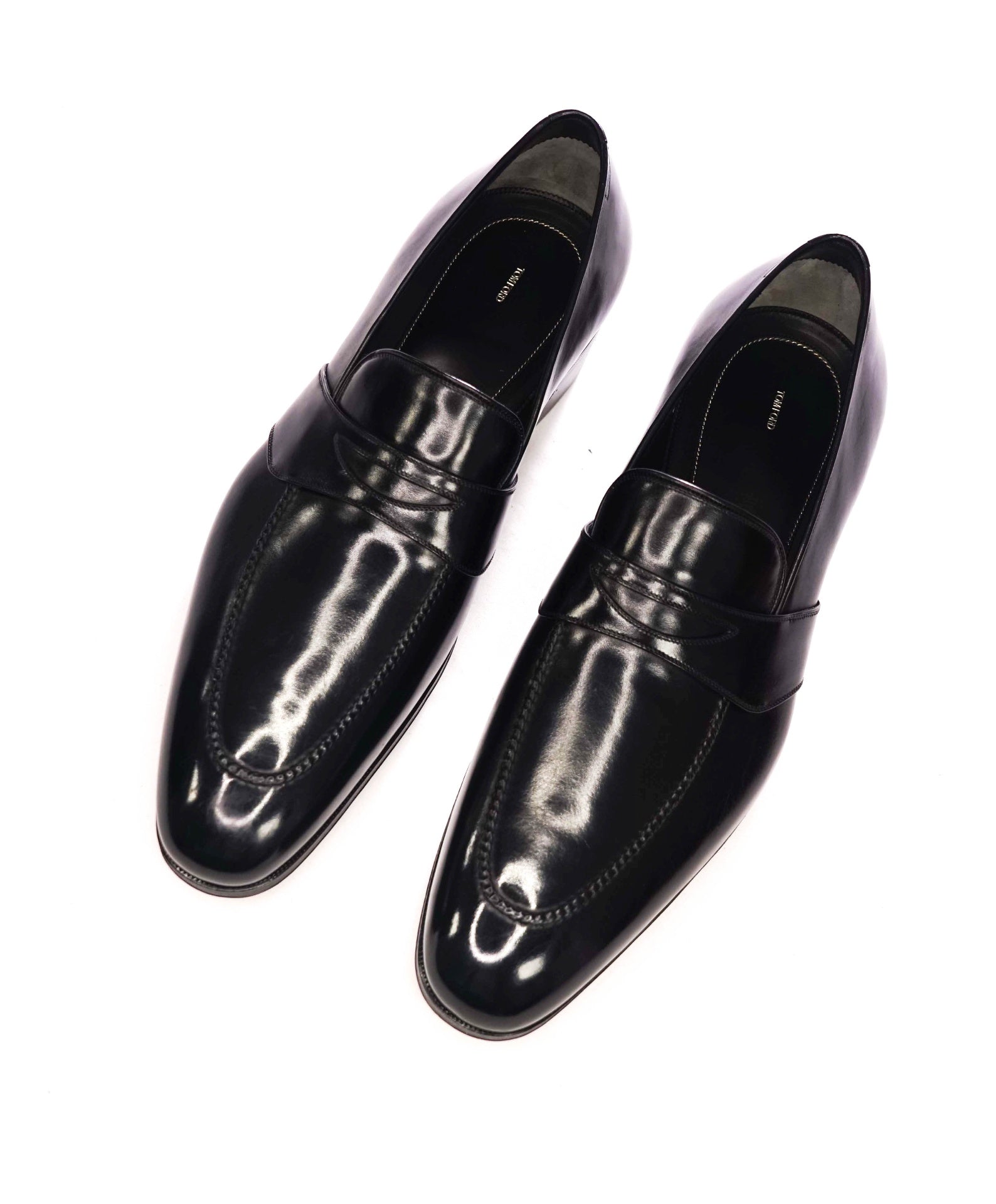 $1,790 TOM FORD - Black Leather Penny Loafers - US 13 EE (12.5TF)