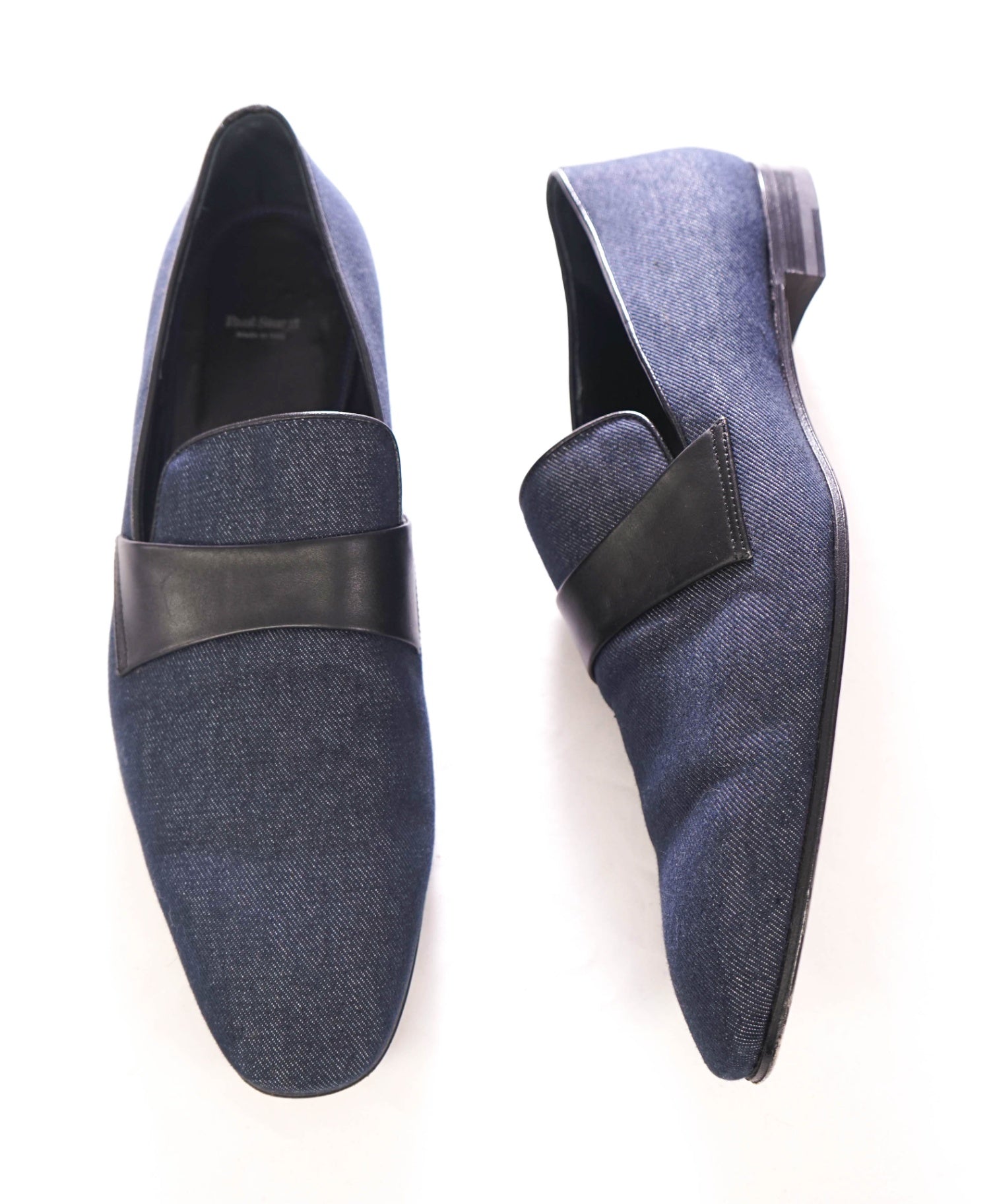 $650 PAUL STUART - Navy Blue Heron Denim Formal Loafers - 13 M