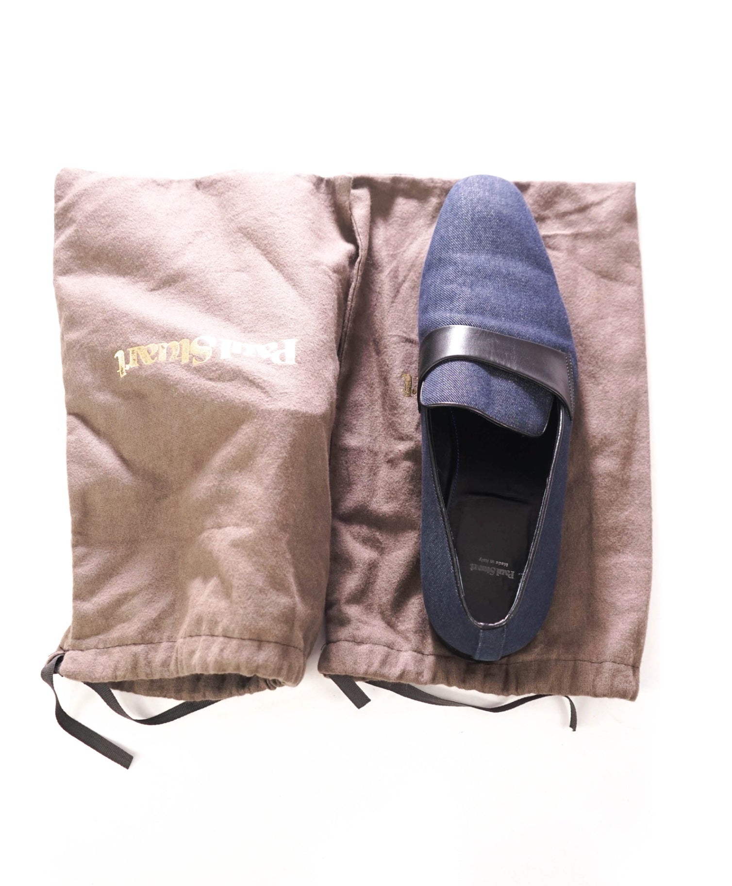 $650 PAUL STUART - Navy Blue Heron Denim Formal Loafers - 13 M