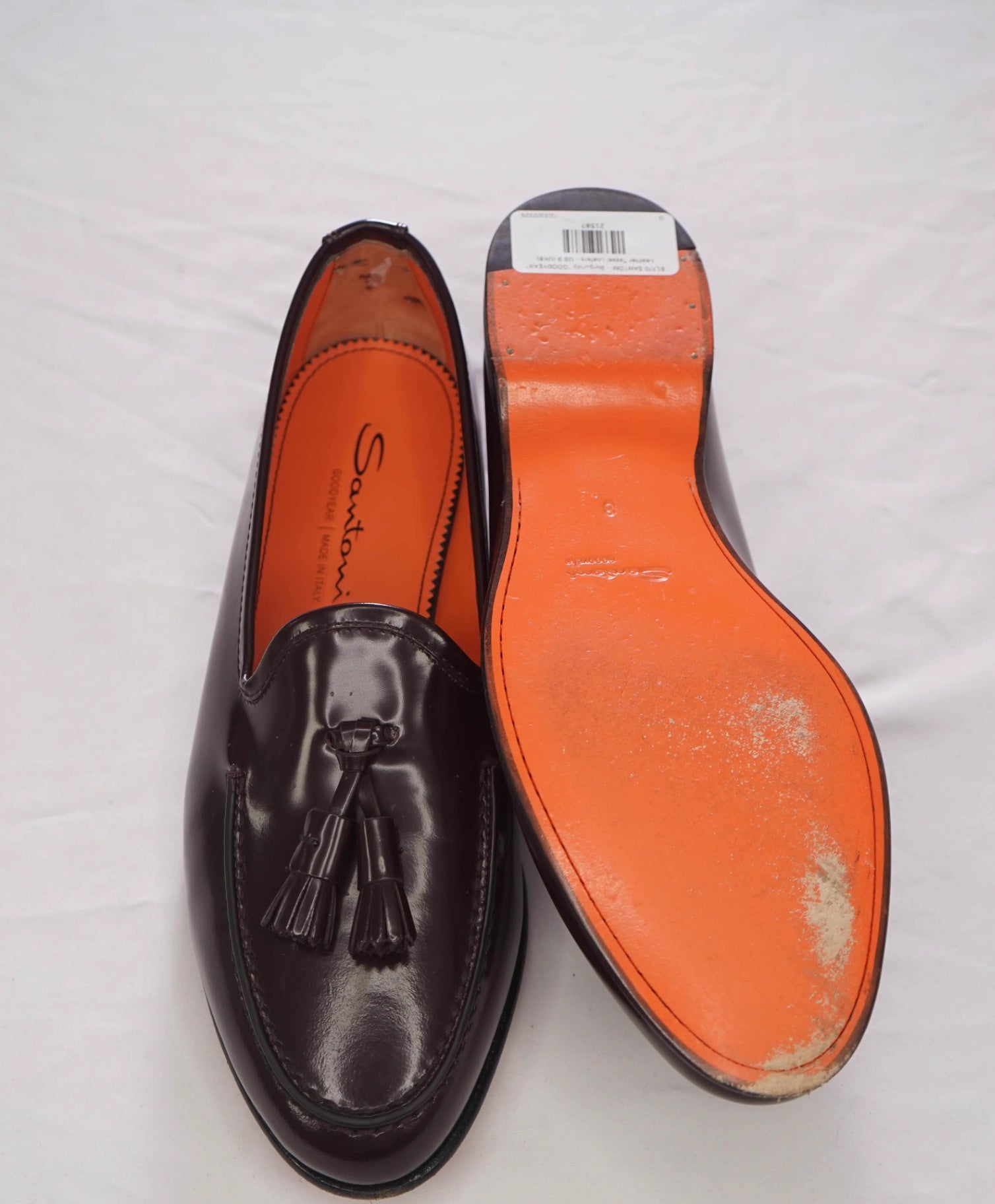 $1,170 SANTONI - Burgundy "GOODYEAR" Leather Tassel Loafers - US 9 (UK8)