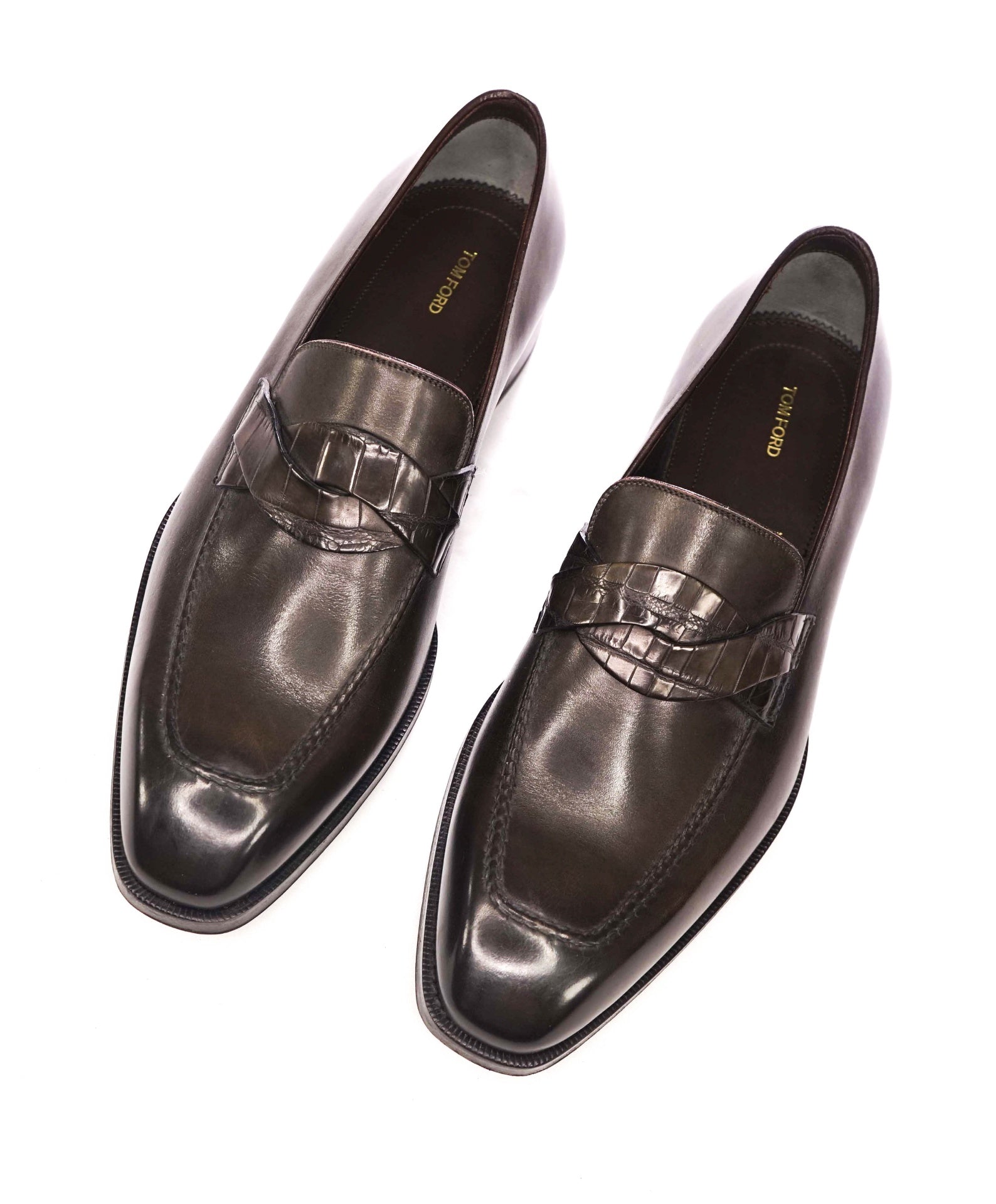 $2,250 TOM FORD - Crocodile Brown Leather "Twist" Loafers - US 7.5 (7TF)