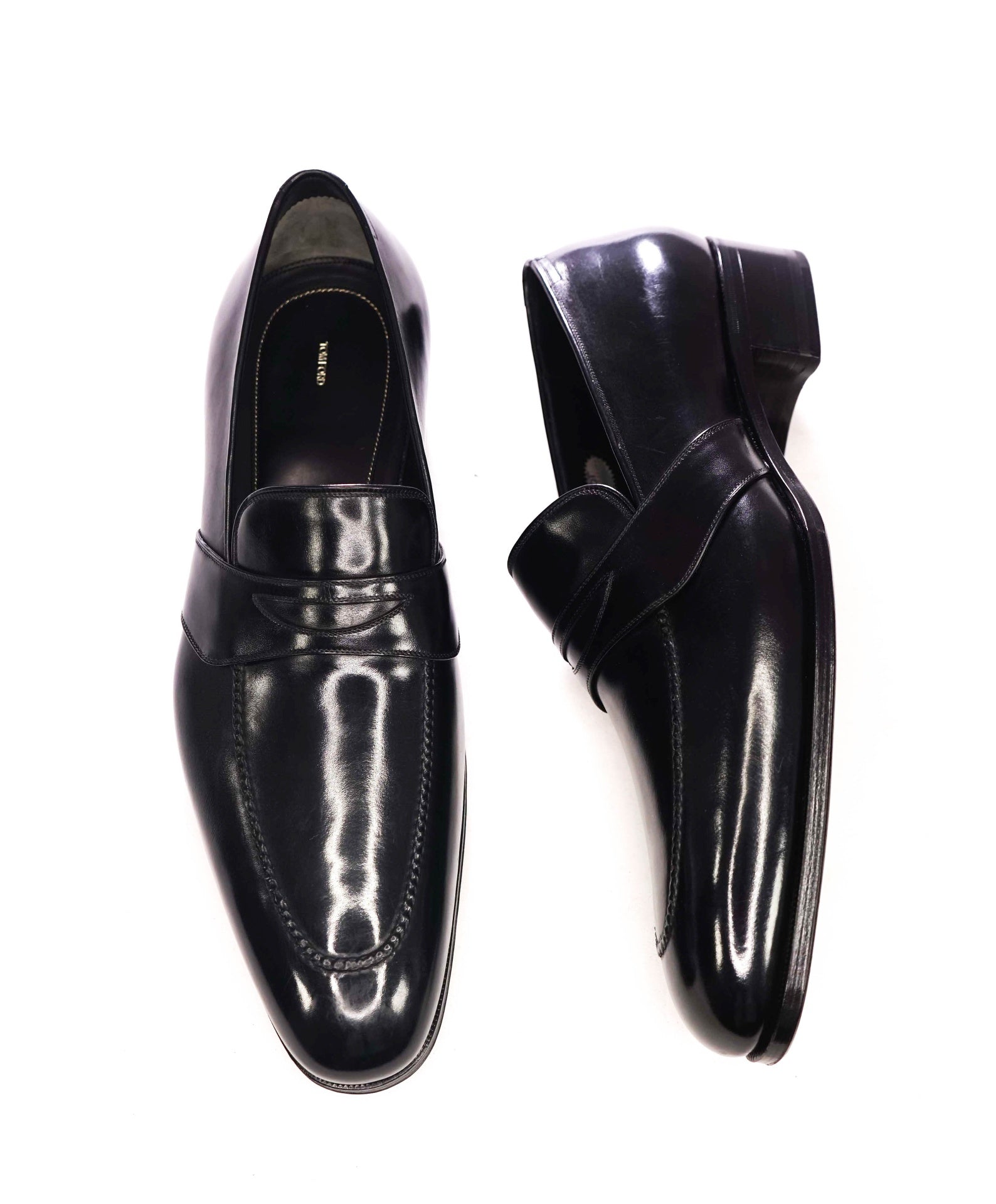 $1,790 TOM FORD - Black Leather Penny Loafers - US 13 EE (12.5TF)