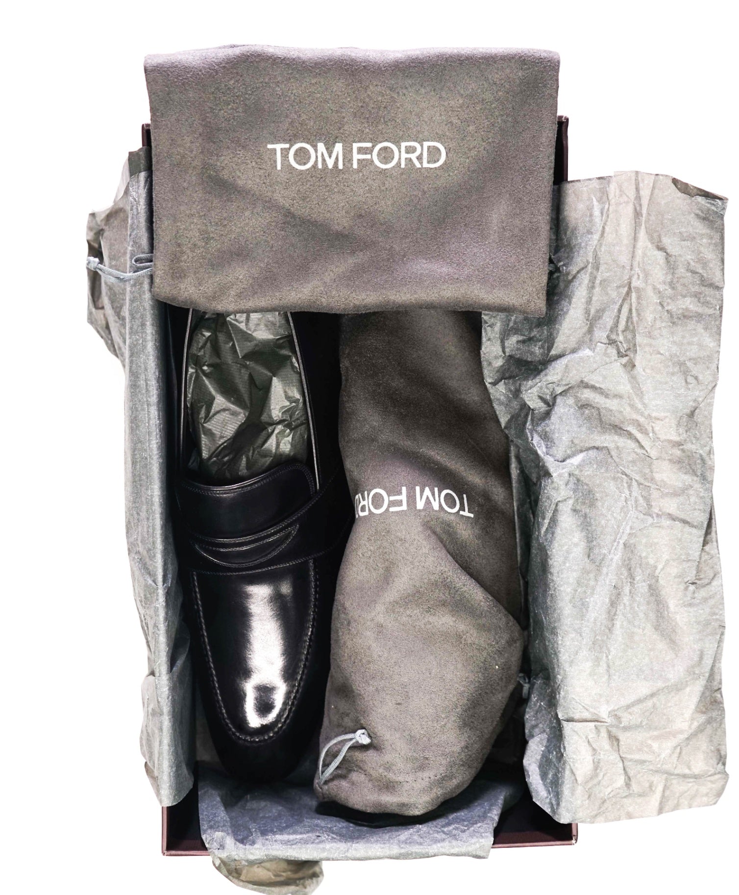 $1,790 TOM FORD - Black Leather Penny Loafers - US 13 EE (12.5TF)