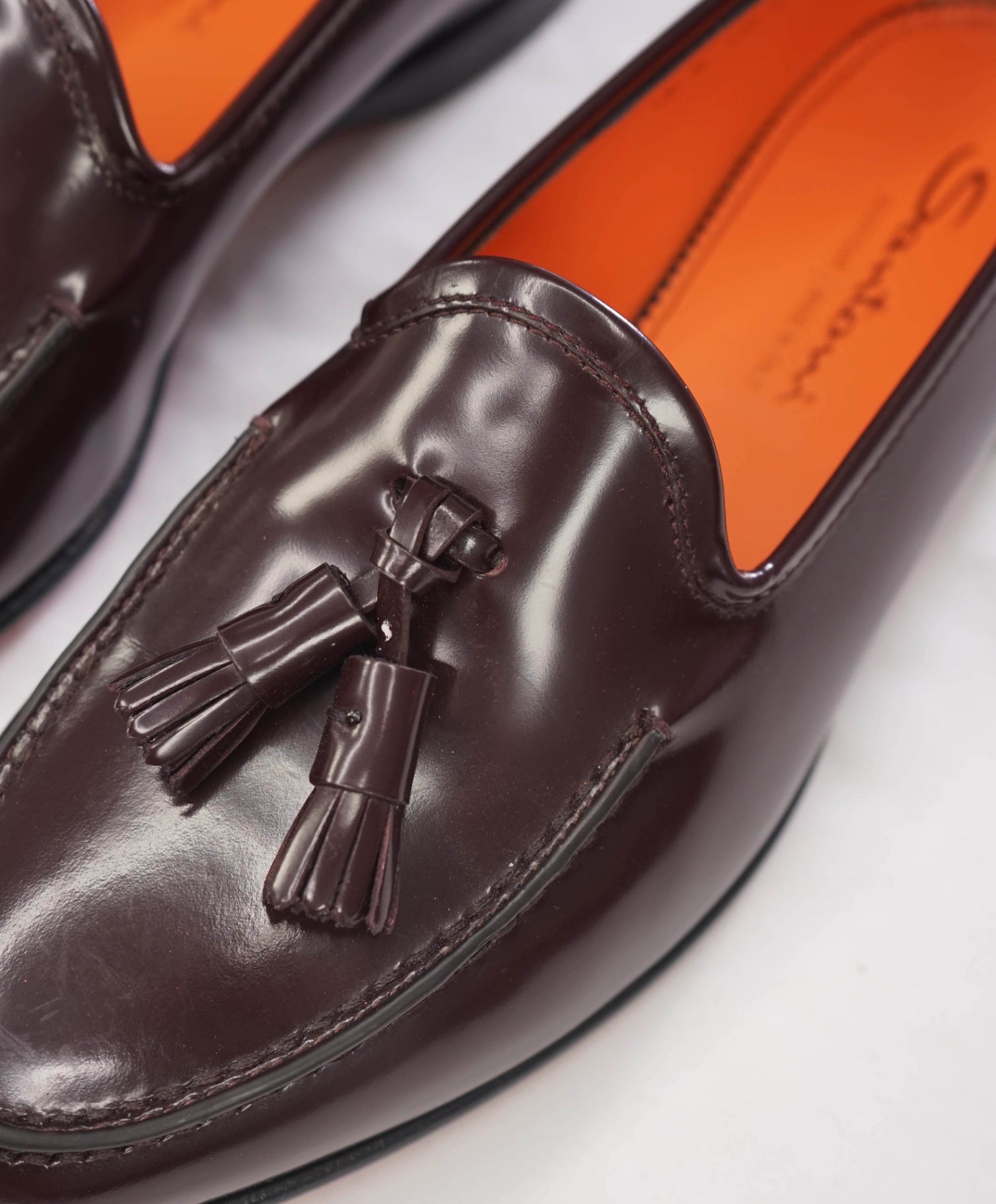 $1,170 SANTONI - Burgundy "GOODYEAR" Leather Tassel Loafers - US 9 (UK8)