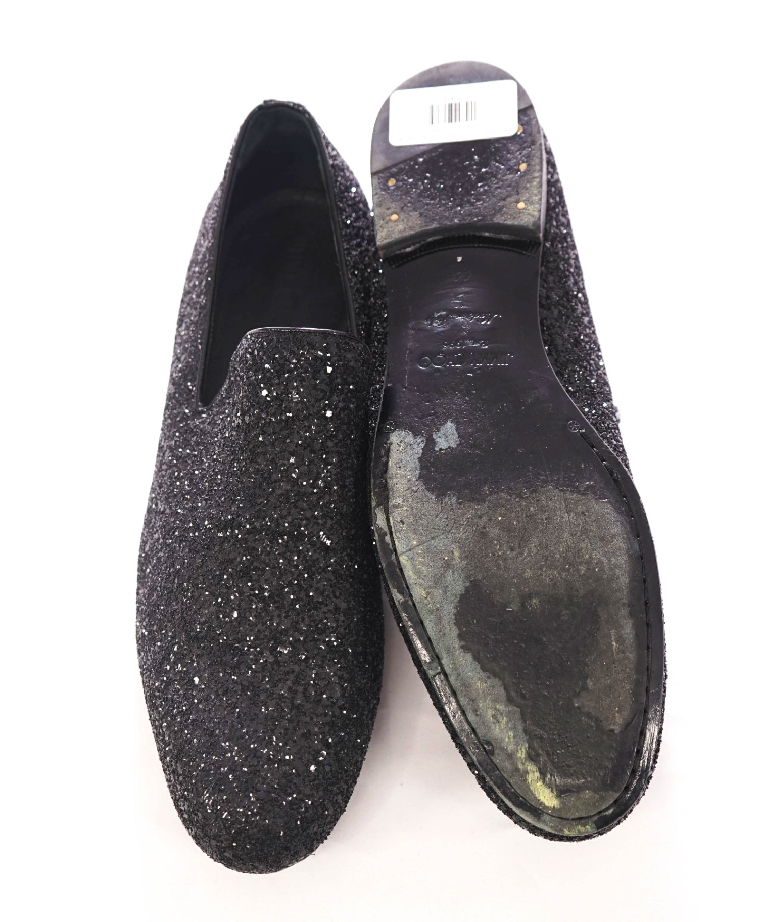$900 JIMMY CHOO - Black Glitter Fabric Loafers - US 11 (44EU)