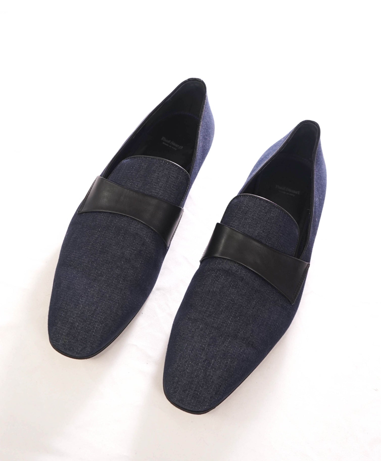 $650 PAUL STUART - Navy Blue Heron Denim Formal Loafers - 13 M