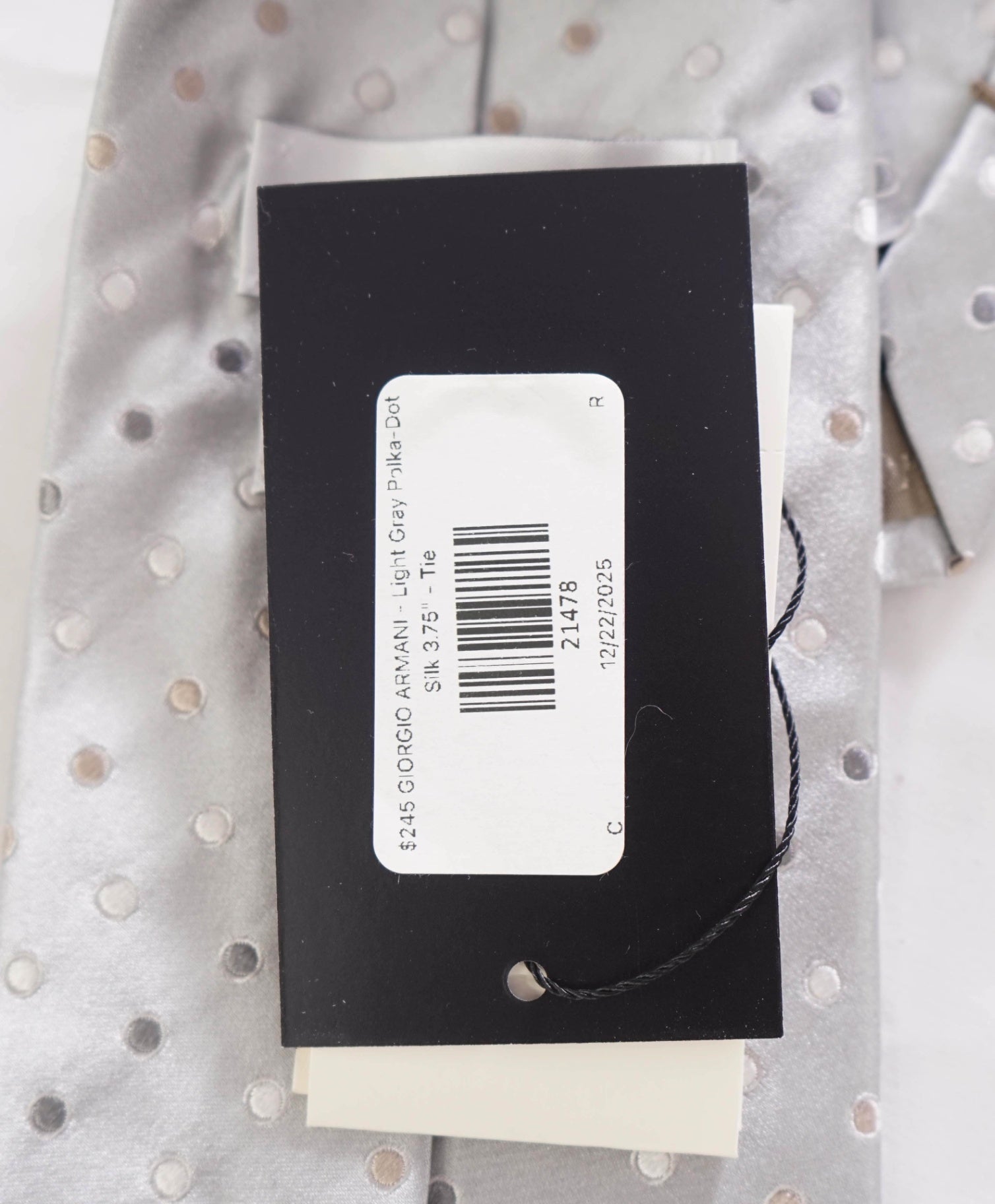 $245 GIORGIO ARMANI - Light Gray Polka-Dot Silk 3.75" - Tie