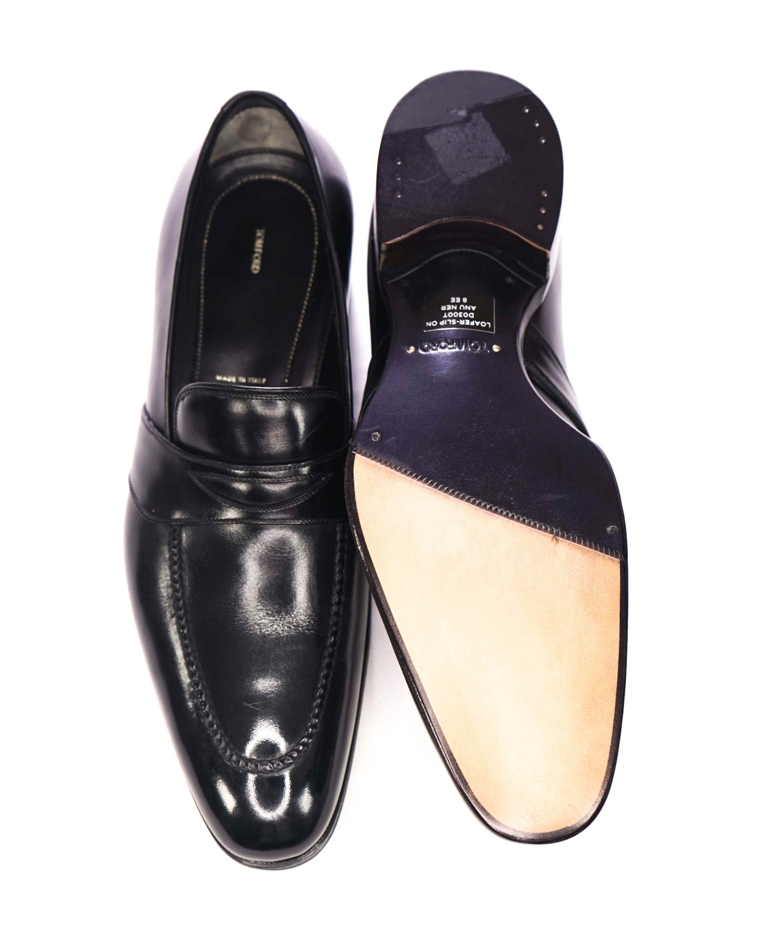 $1,790 TOM FORD - Black Leather Penny Loafers - US 8.5 EE (8TF)