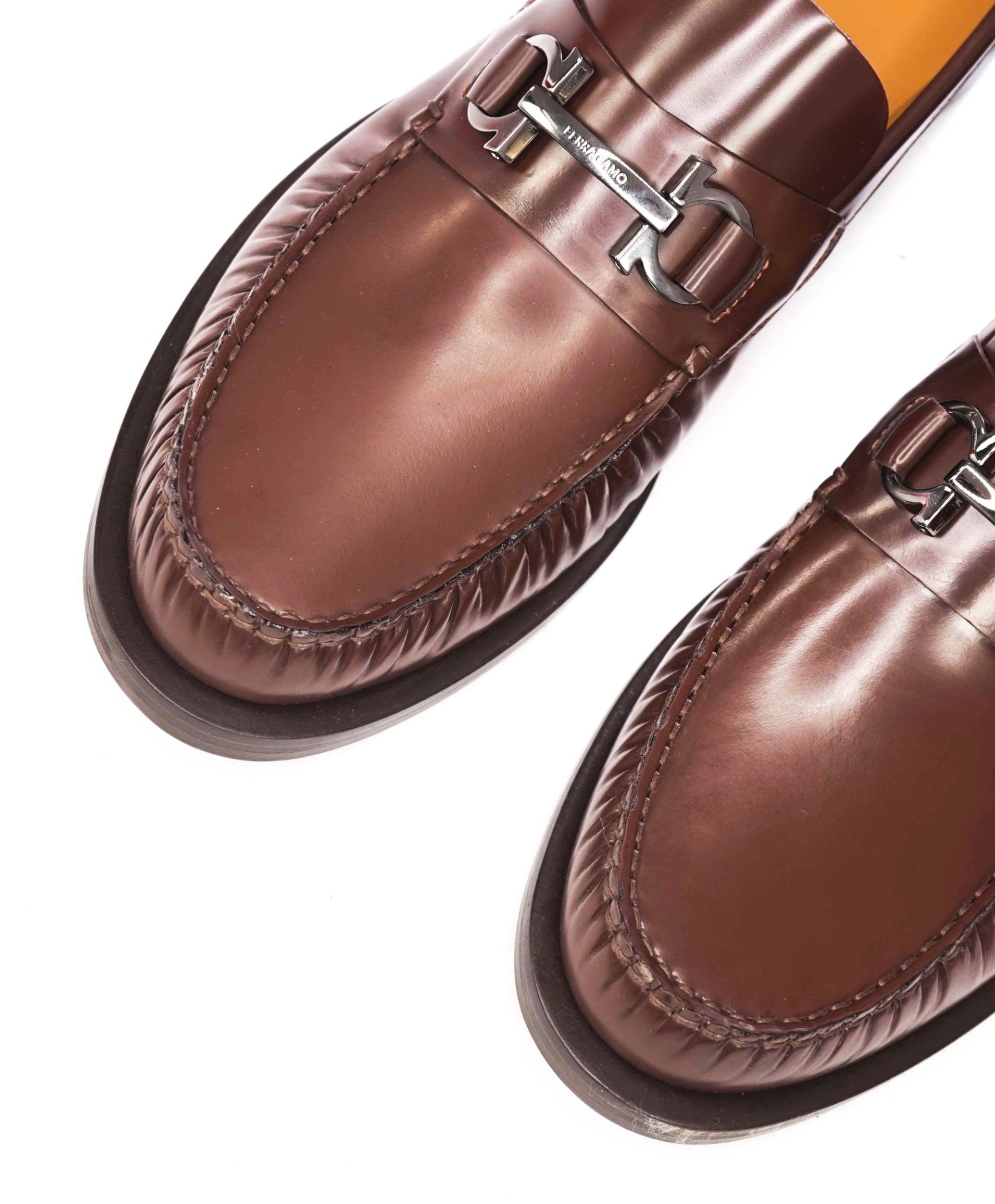 $950 FERRAGAMO - Brown Leather "FORT" Loafers - 10 E
