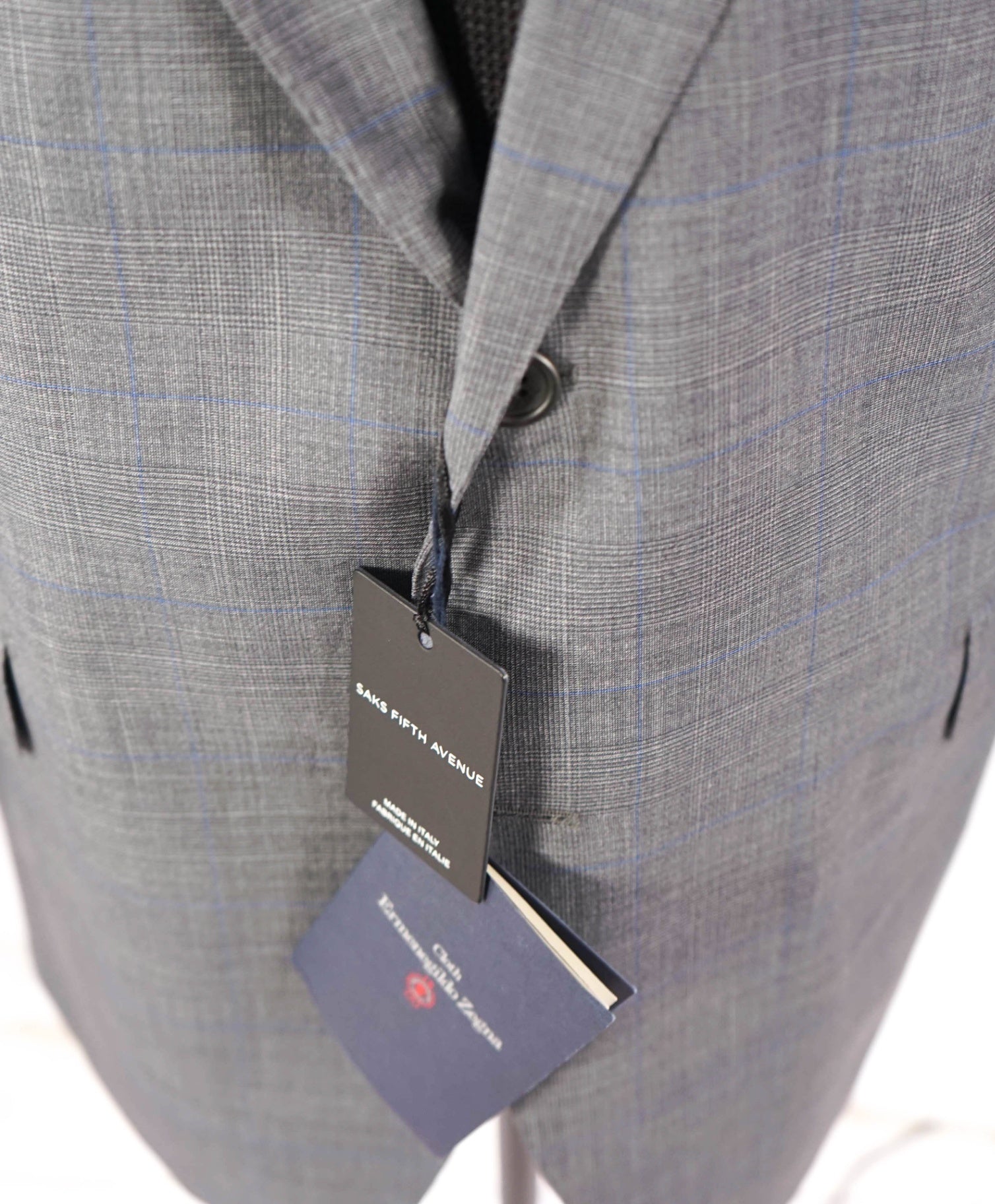$995 ZEGNA For SAKS 5TH AVE - Modern Fit Gray Check Wool/Silk Blazer -48R