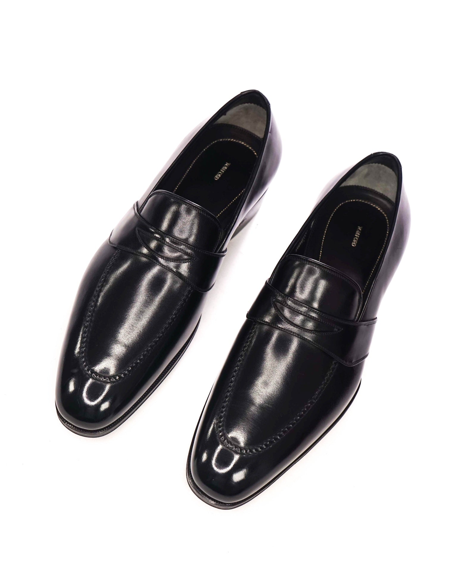$1,790 TOM FORD - Black Leather Penny Loafers - US 7 EE (6.5TF)