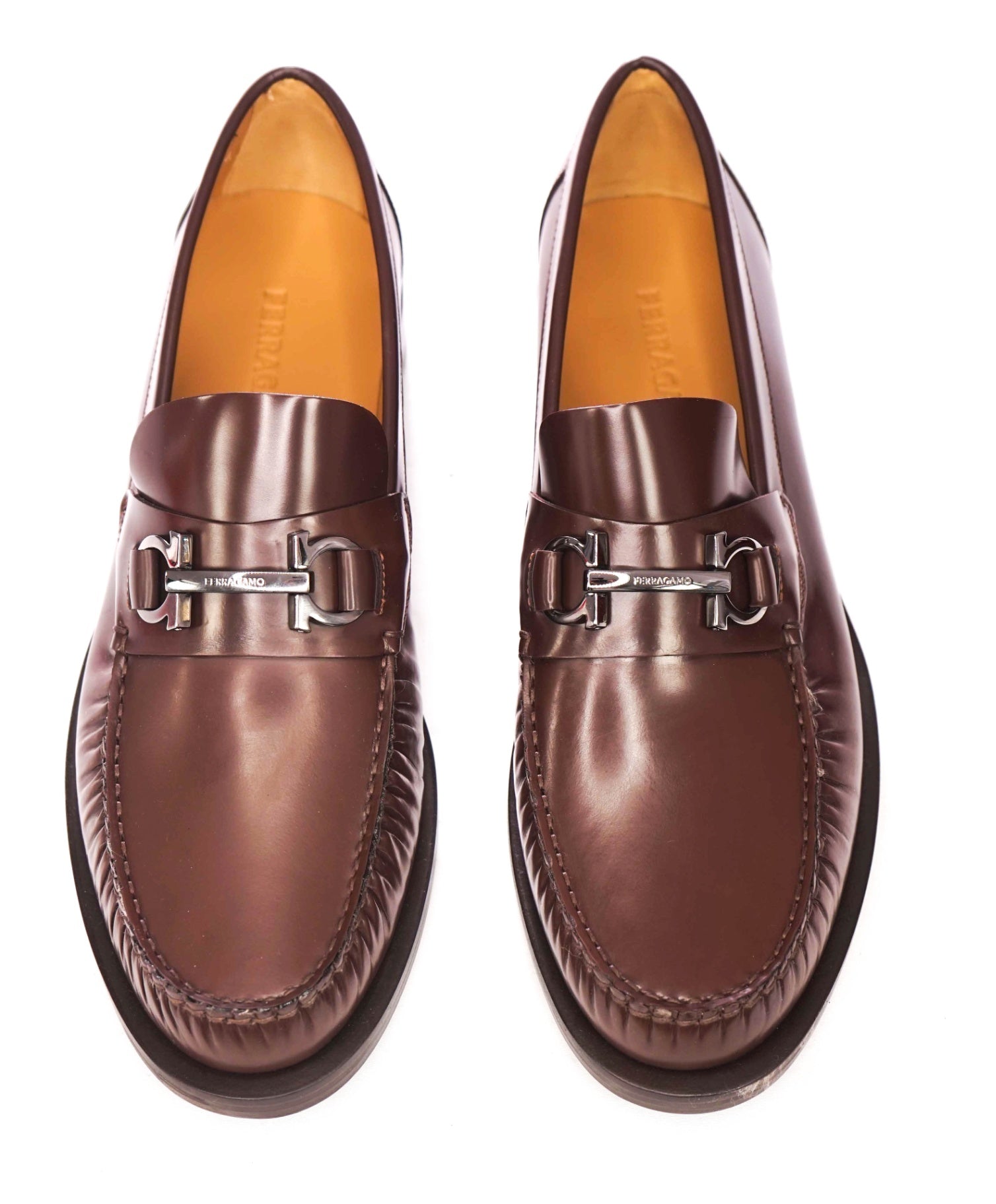 $950 FERRAGAMO - Brown Leather "FORT" Loafers - 10 E