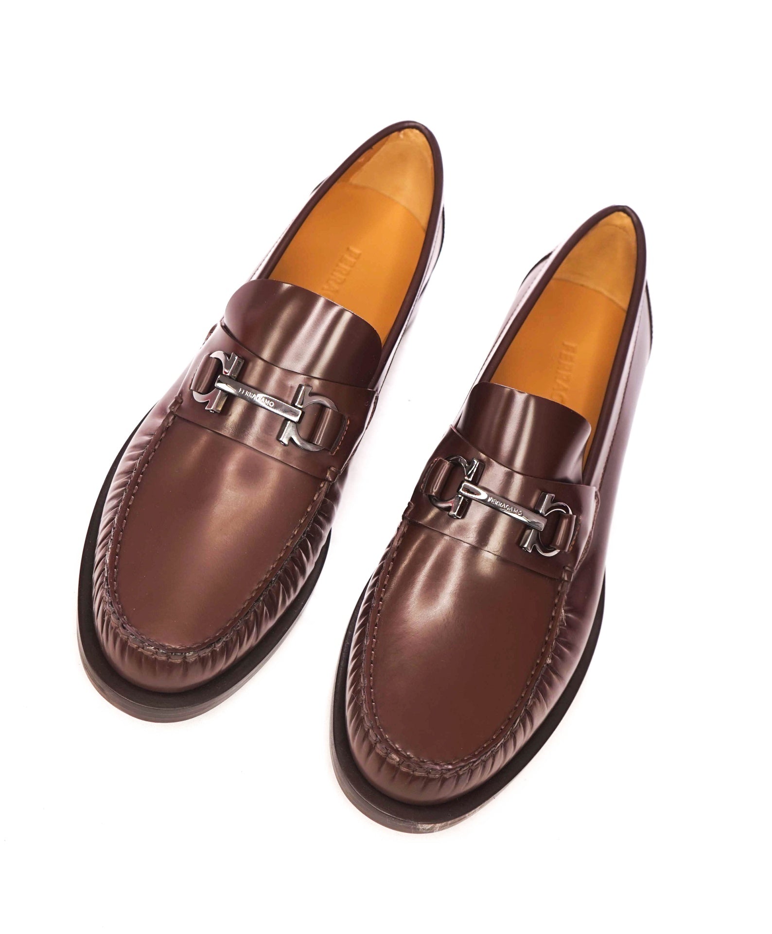 $950 FERRAGAMO - Brown Leather "FORT" Loafers - 10 E