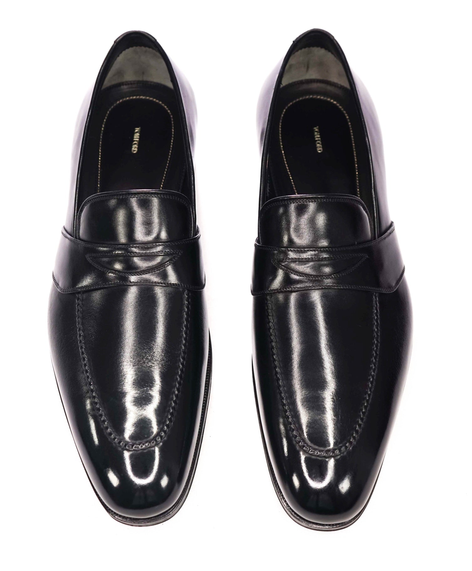 $1,790 TOM FORD - Black Leather Penny Loafers - US 8 EE (7.5TF)